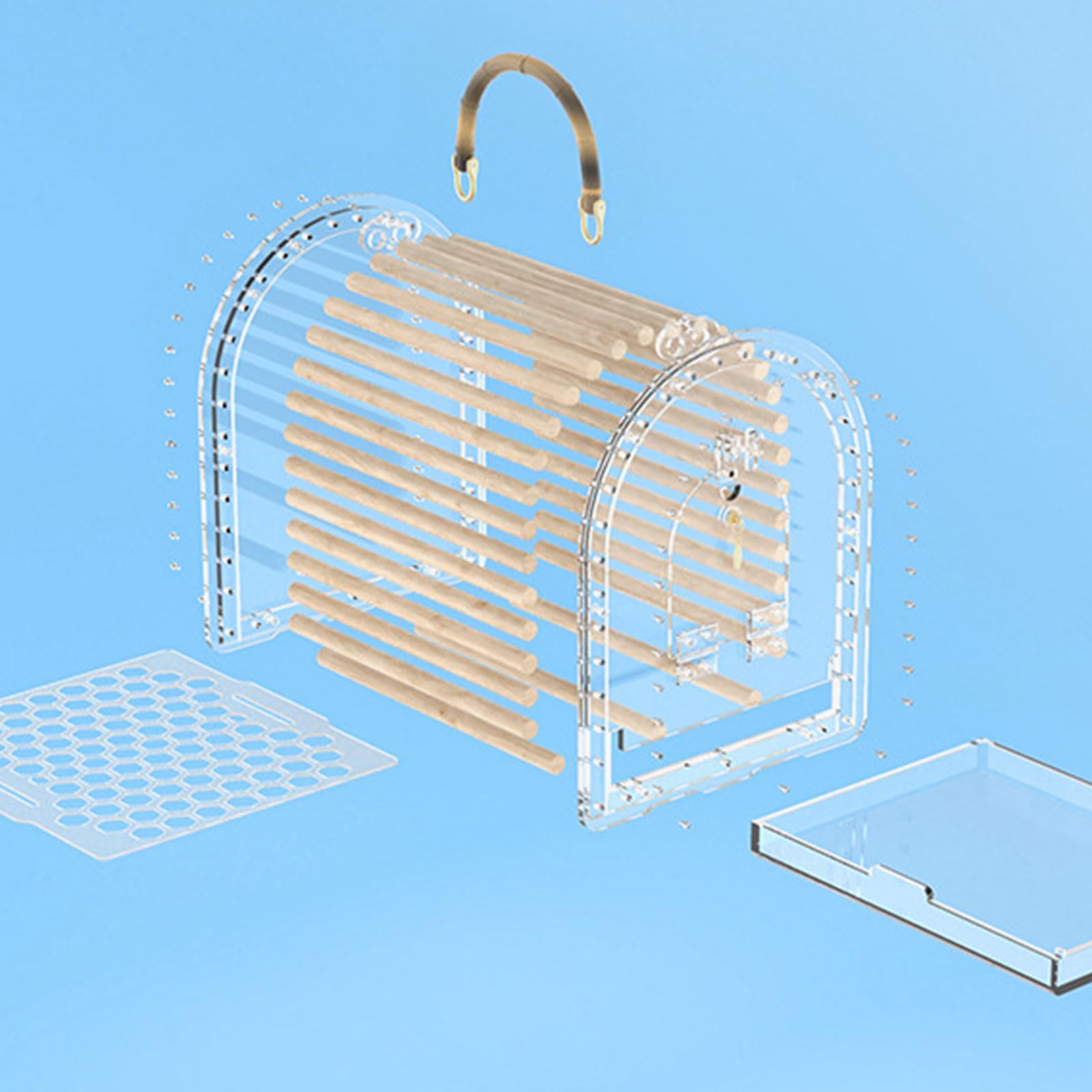 Jaula de viaje de mano para loros pequeños, acrílico transparente para agapornis, caja de transporte portátil para pájaros acrílicos Conure para pájaros ventilados para viajes