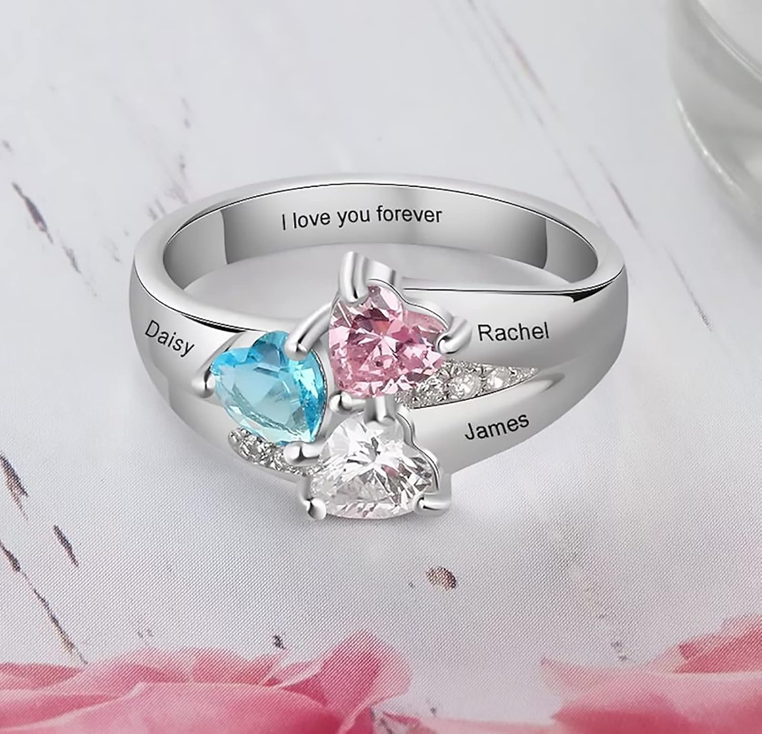 SISGEM Personalized 2-5 Birthstones Ring for Women Mom Wife Girlfriend,10K 14K 18K Solid Gold Custom Birthstones mother Ring Bands Engraved Jewelry Gift for Mothers Day Birthday