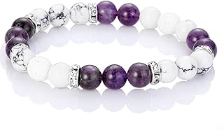 سامر لوف سوار كريستال علاجي من الحجر الطبيعي 8 ملم لتخفيف التوتر والقلق، احجار هولايت لافا موزع زيت لليوجا والتامل، اساور خرز للنساء