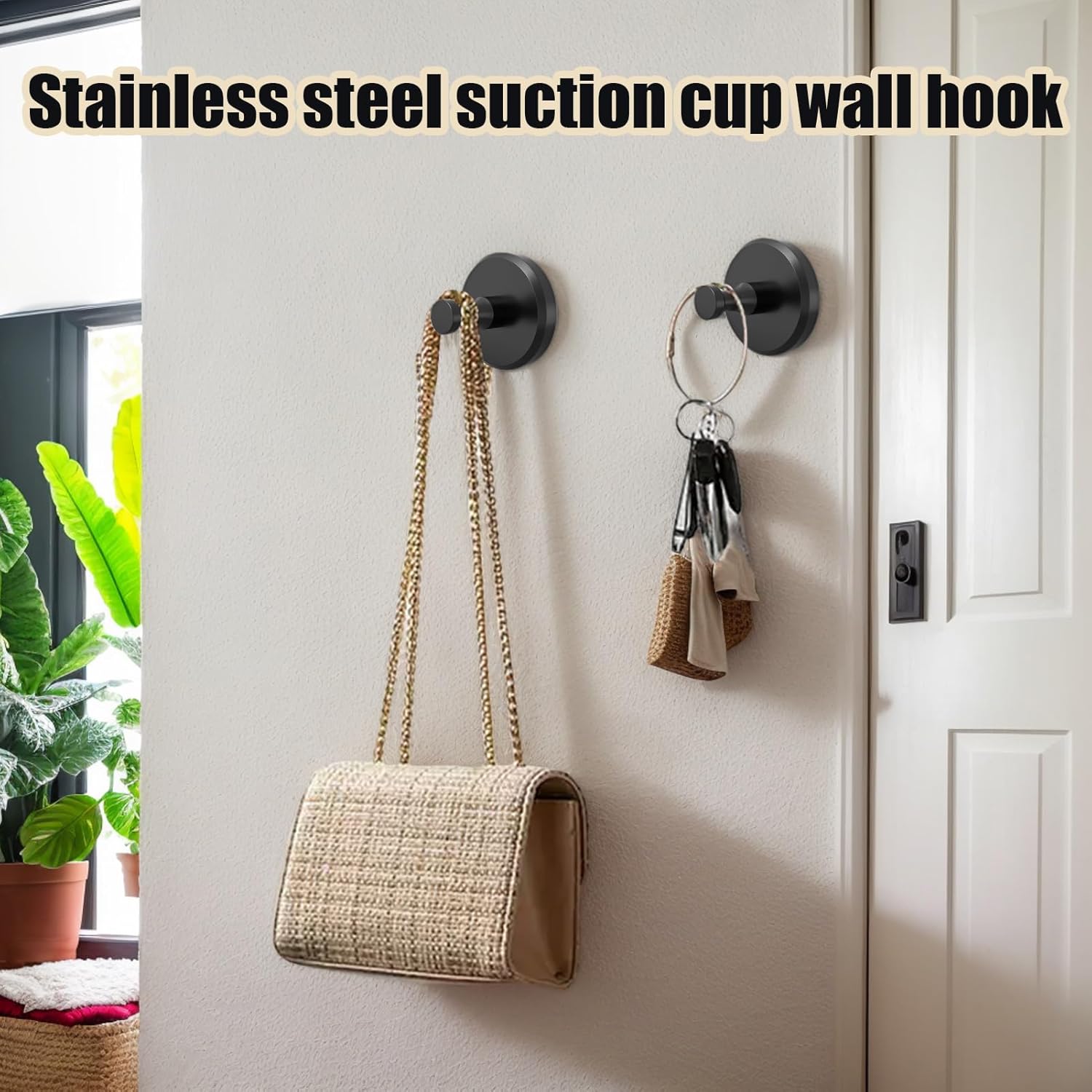 Suction Cup Hooks, Suction Hooks for Shower – 2 Pieces Stainless Steel Towel Holder Bathroom Accessories for Bathrobe Door Window