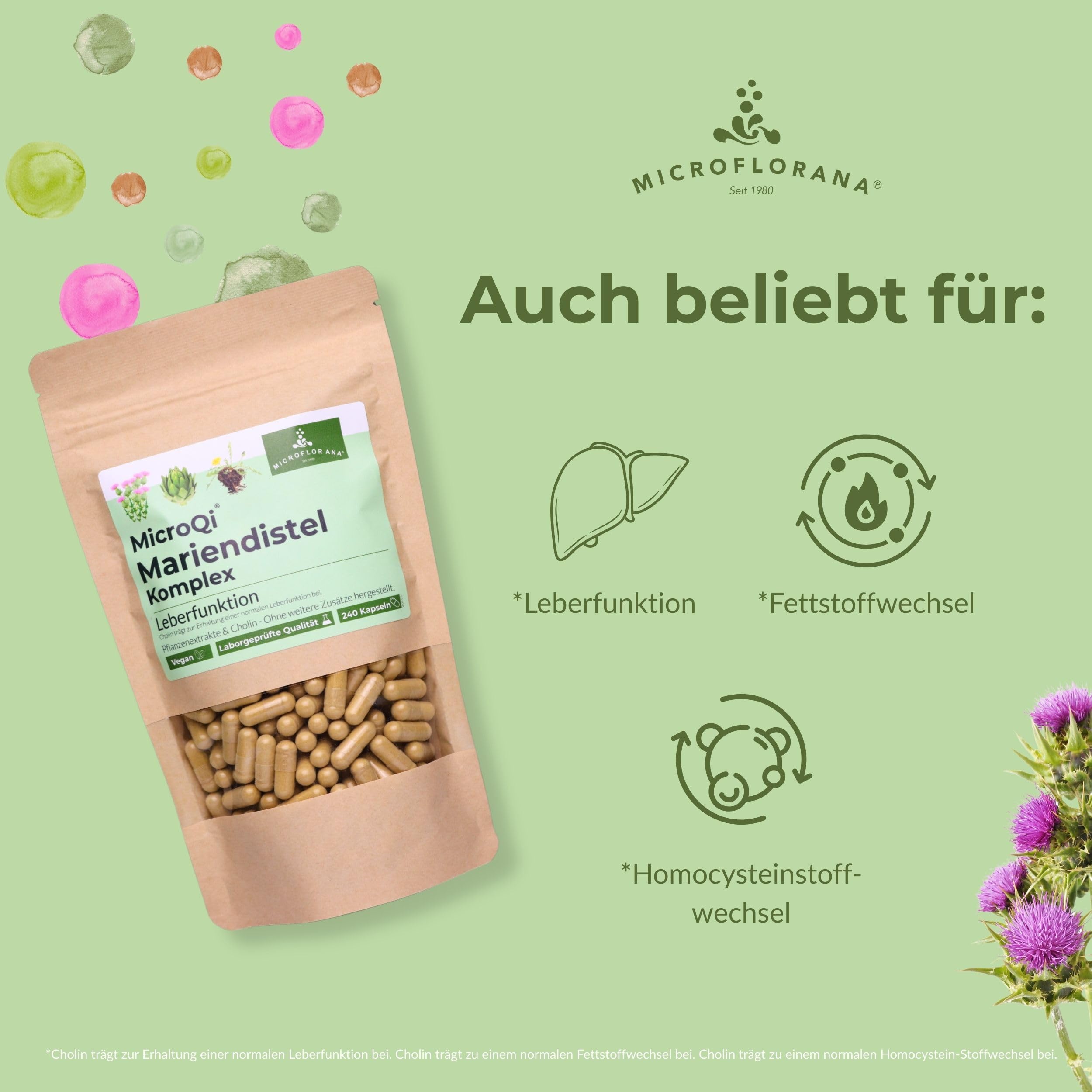 Mariendistel Kapseln hochdosiert - 240 vegane Kapseln zur Leberunterstützung - Frei von Zusätzen - Leber Komplex mit Artischockenextrakt, Löwenzahnwurzel und Cholin - Silymarin & Cynarin