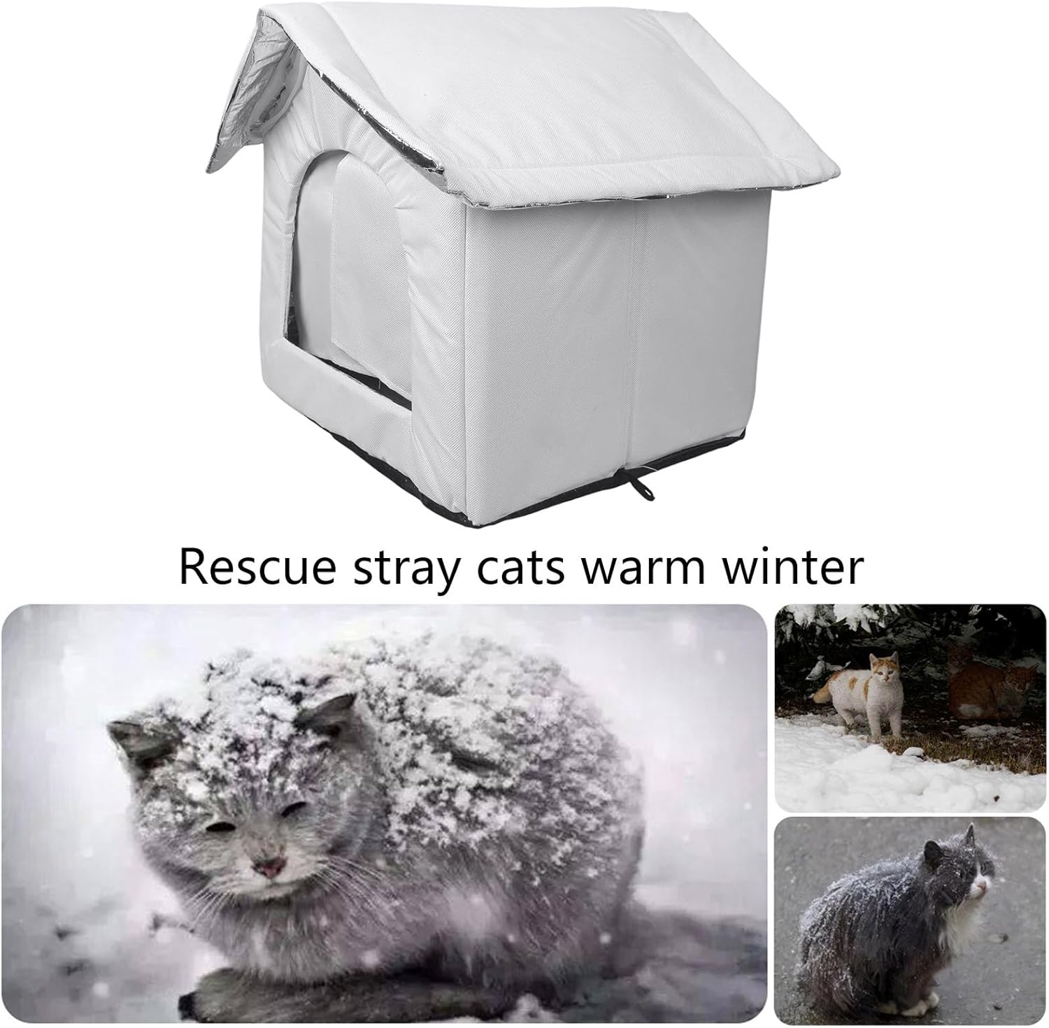 Outdoor Cats House Weatherproof, Large Outdoor Cats Shelter Insulated Cat-House Outside for Winter Pet House Shelter Bed for Winter Strays Nest Easy to Assemble