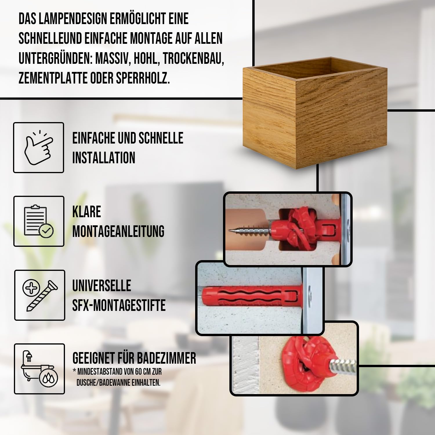 LED Wood Wandleuchte Innen Holz - Handgefertigte Wandlampe aus Eichenholz - Wandbeleuchtung G9 max. 12 W - Wandstrahler für Wohnzimmer, Badezimmer, Schlafzimmer und Treppenhaus, Glühbirne nicht inkl.