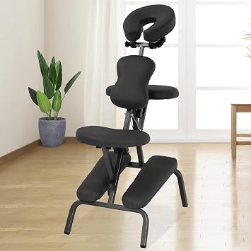 Portable Massage Chair Foldable Light Weight Tattoo Chairs w/Carring Bag PU Leather Height Adjustable Chair Massage Therapy Face Cradle Salon SPA Tattoo Chair for Client Black