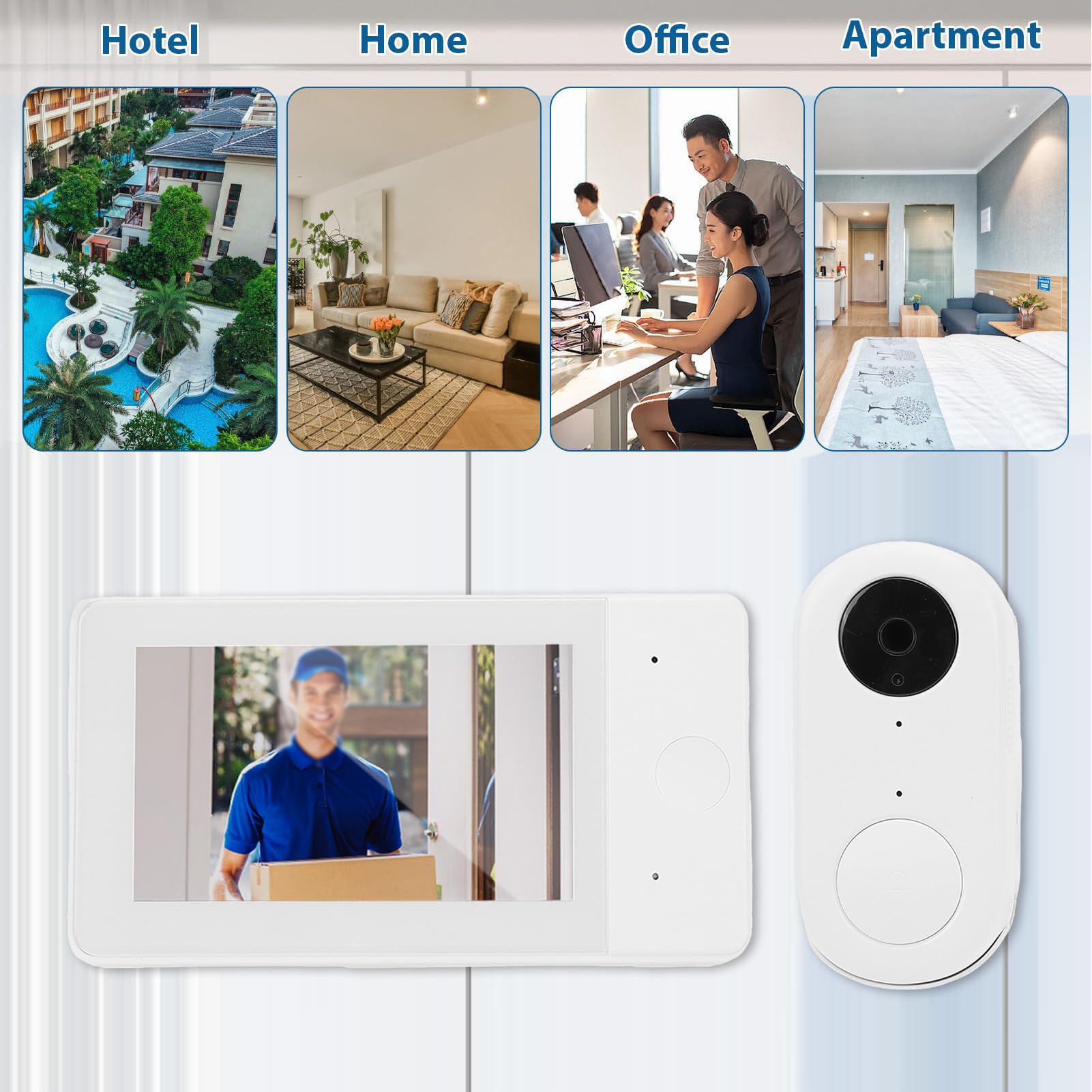 Luocute Timbre con Cámara Inalámbrica, Pantalla de 4,3 Pulgadas, Alcance de 150 M, No Necesita WiFi, Batería Recargable a Prueba de Agua IP65, Audio Bidireccional, con Gran Angular de