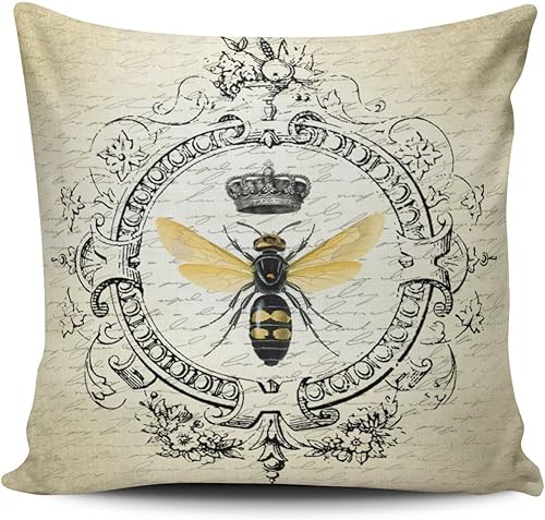 Funda de almohada personalizada para decoración del hogar, moderna, vintage, diseño de abeja francesa, tamaño cuadrado, 16 x 16 pulgadas, estampado