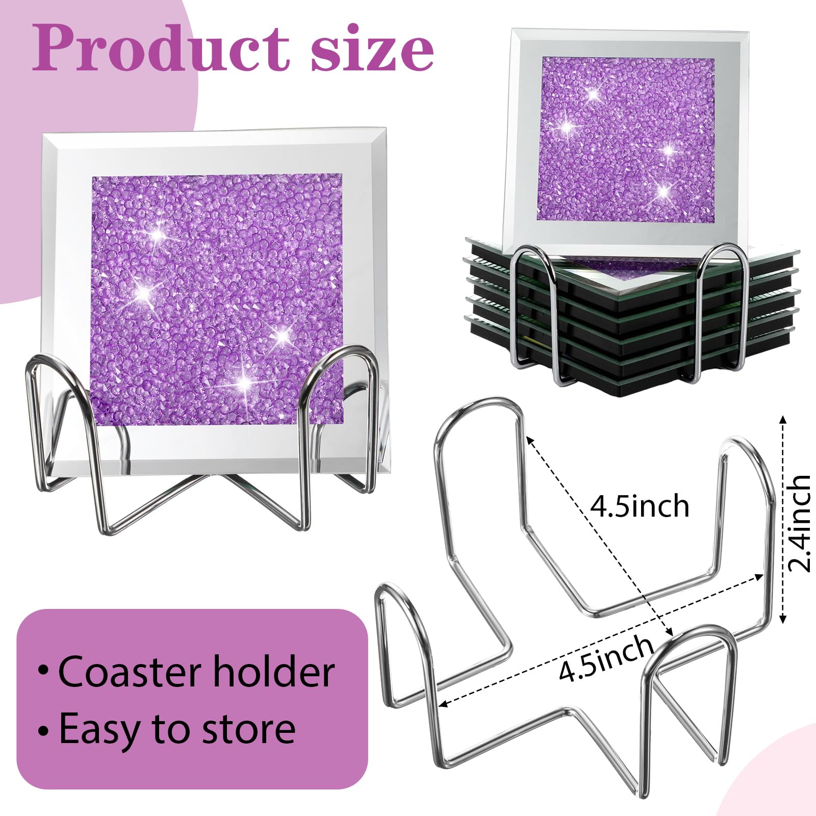 Jetec Crushed Diamond Home Decoration Glass Coaster Set of 6 with 1 Holder - Image 2