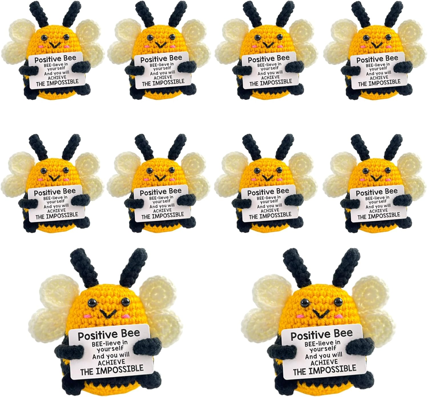10 Pack Small Gifts in Bulk, Positive Crochet Support Buddies, Office Desk Decor, Handmade Crochet Bee Cheer Up Christmas Presebts For Coworkers Employee, Show Appreciation to Teacher Nurse Friend