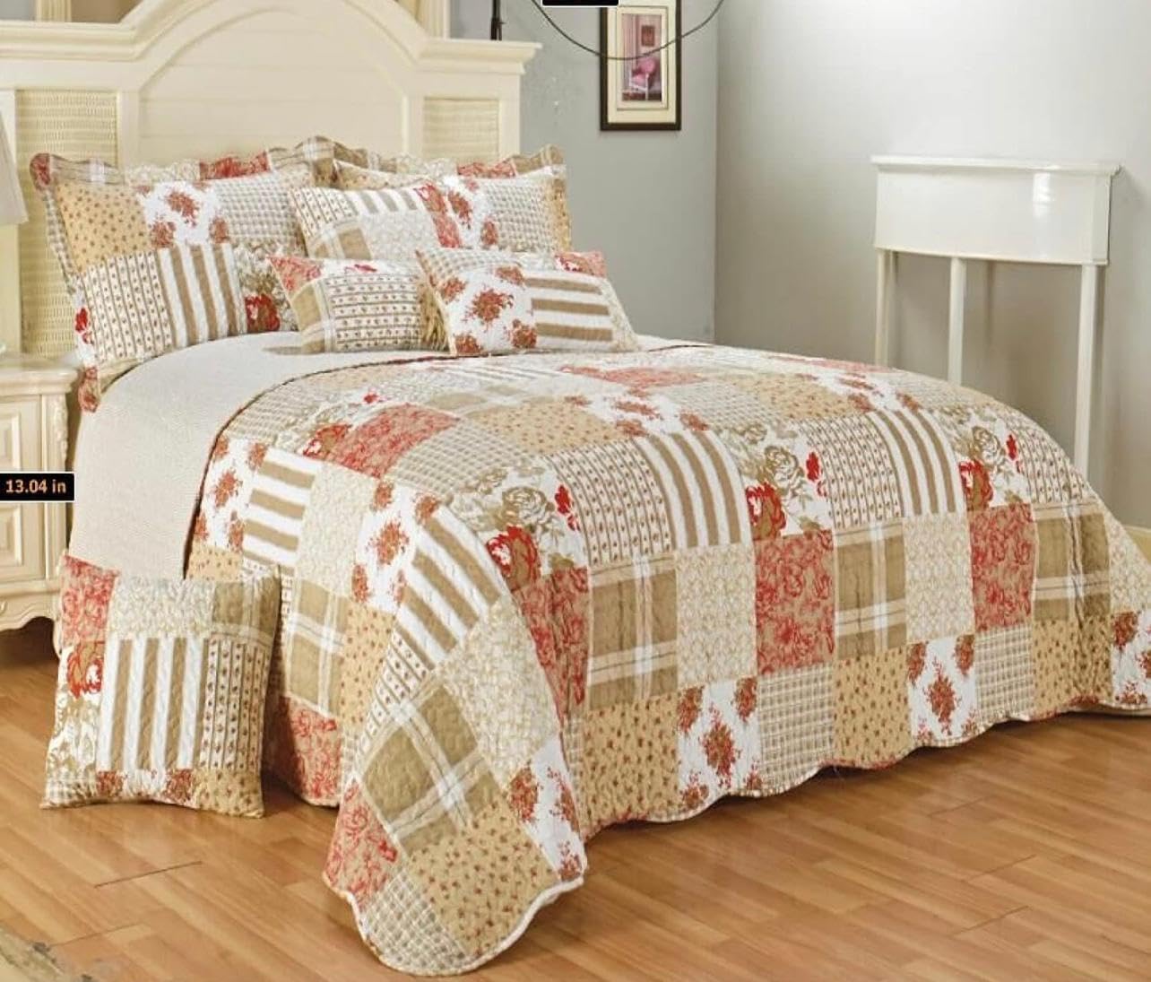 3 PCS Patchwork Bedspread Quilted Bed Throw Single Double King Size