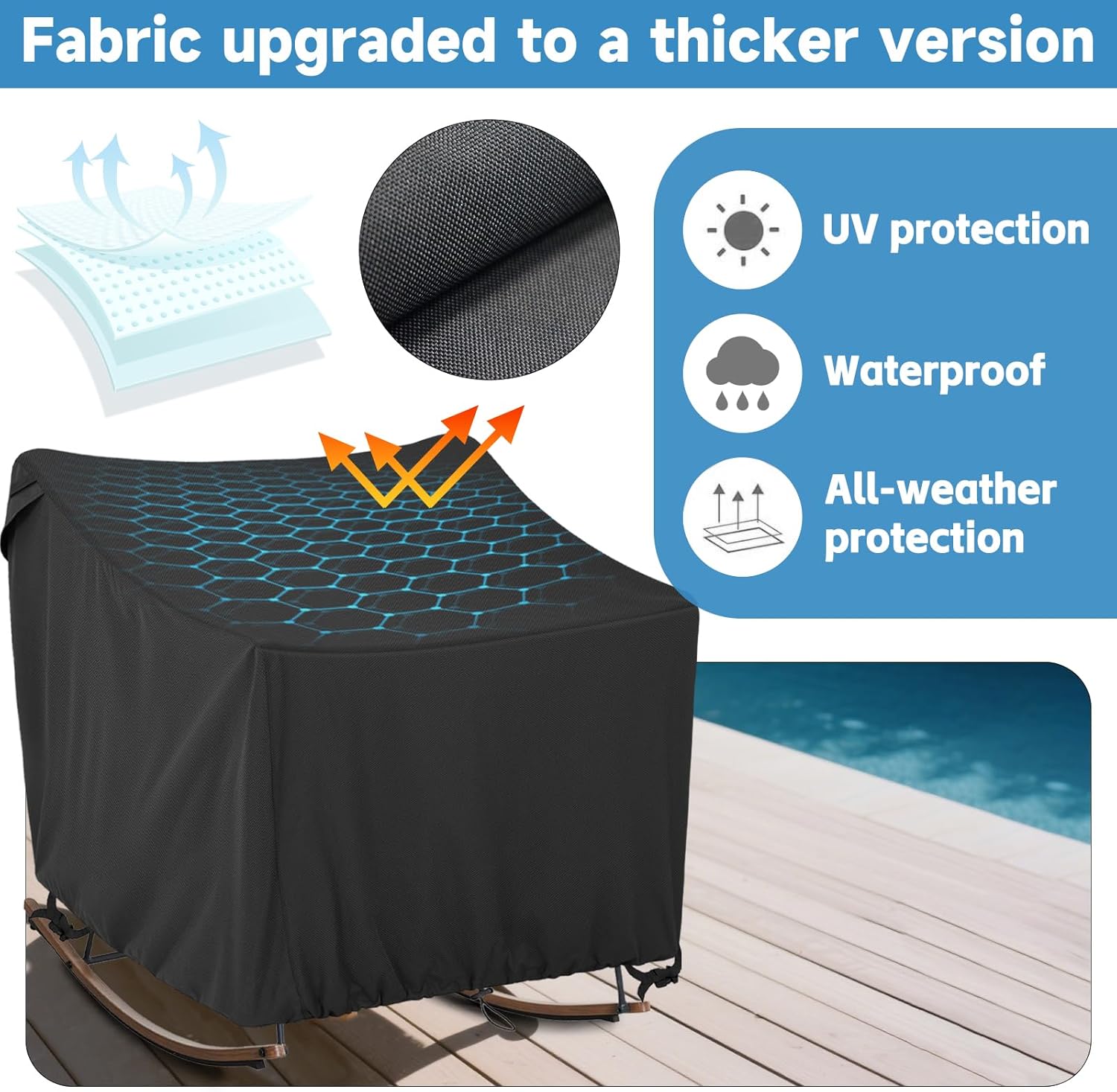 Outdoor Papasan Rocking Chair Cover 41" W x 45" D x 31" H Black Heavy Duty Waterproof Dust Resistant Patio Furniture Seat Covers