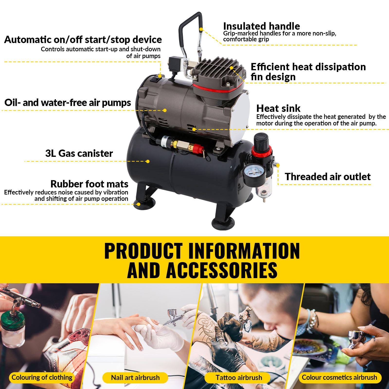 Airbrush-Kompressor mit Lufttank, professionelles Airbrush-Farb-Set mit Manometer, komplette Ausrüstung mit Auto-Stop-Funktion, ideal für Modellbemalung und Nagelkunst