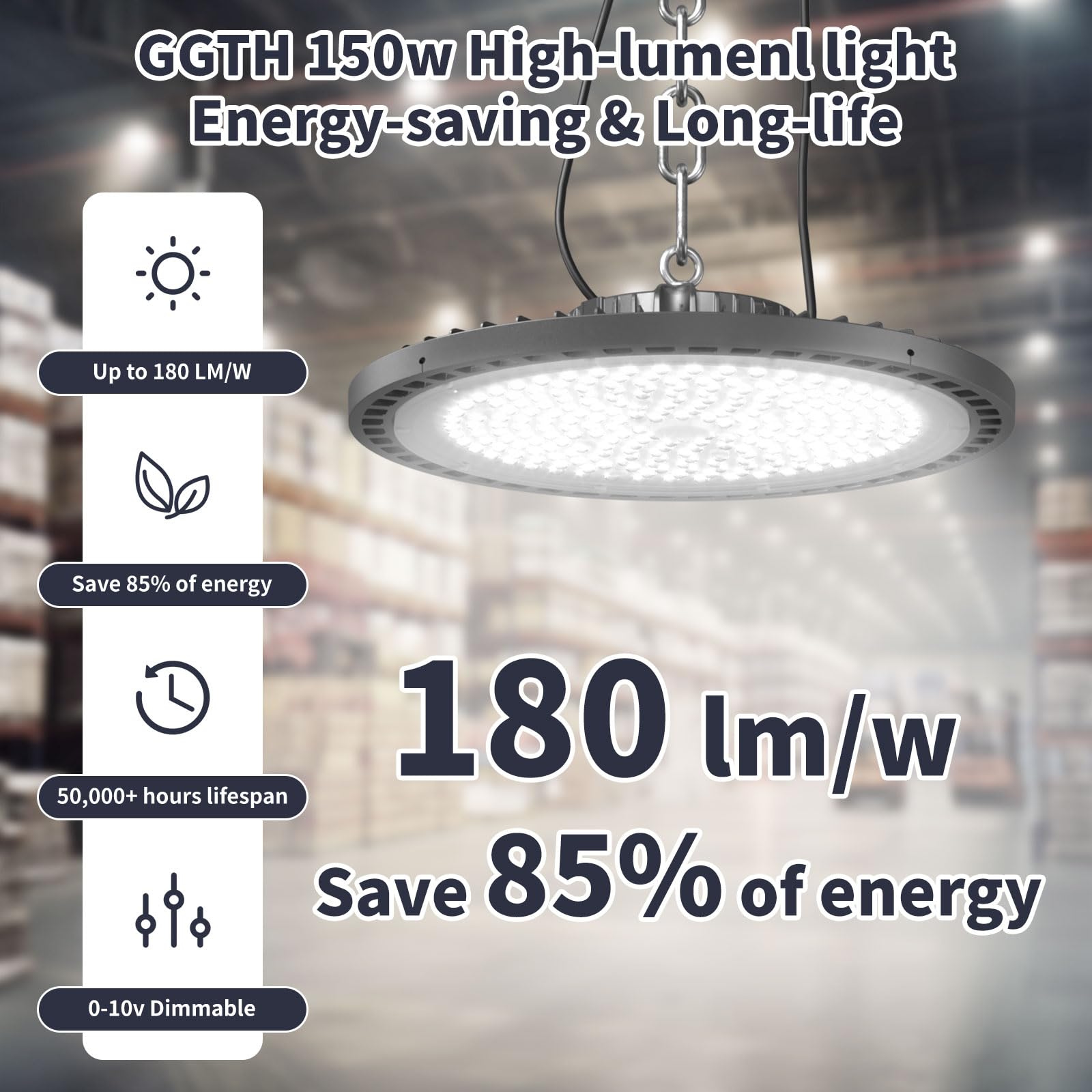 6 Pack UFO LED High Bay Light 0-10V Dimmable 150W 27000LM 5000K - High Bay LED Shop Light — view 2