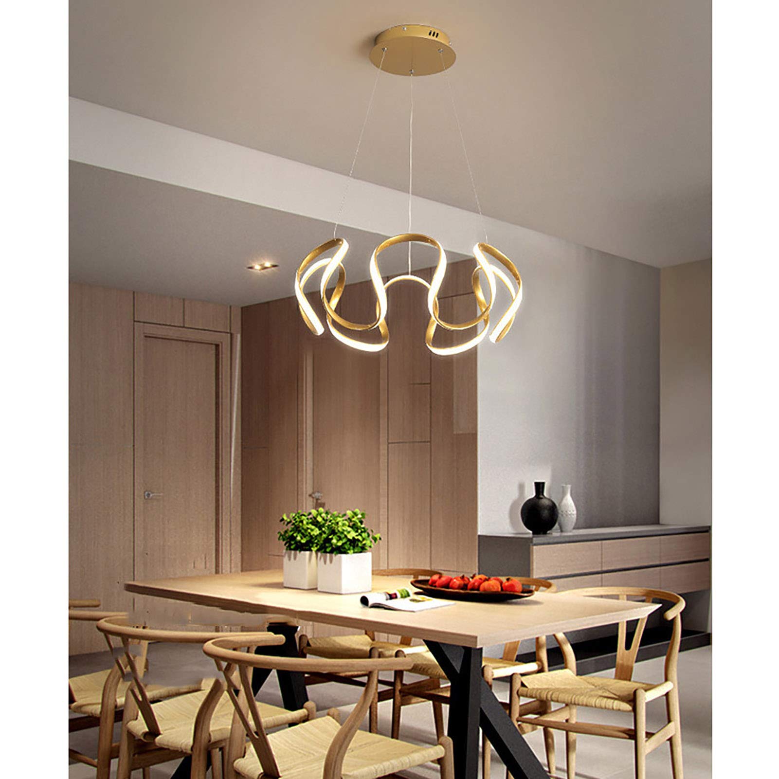 Contemporáneo Geométrico Anillo Candelabro,Moderno Fogón Led Durante La Luz,Oro Luz Blanca Accesorio De Iluminación De Techo Ajustable para Comedor Salón-Un 58x20cm(23x8inch)