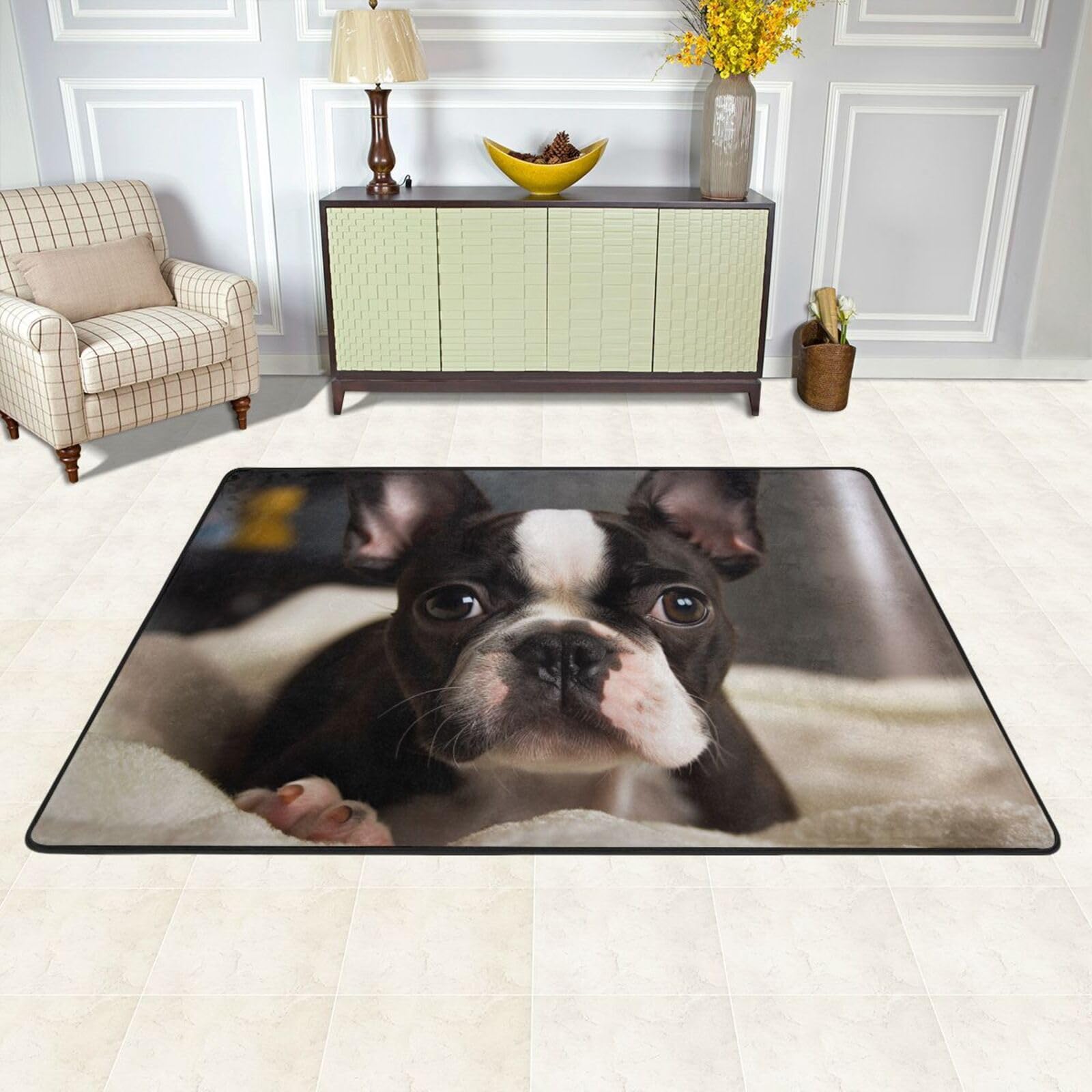 Tapis de sol Boston Terrier lavable et antidérapant pour chambre et salon