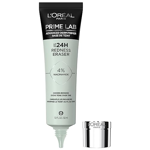 L'Oreal Paris Prime Lab - Borrador de enrojecimiento hasta 24 horas con infusión de niacinamida para reducir el enrojecimiento facial y prolongar el