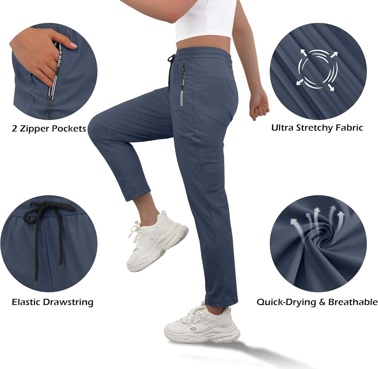 IWOLLENCE Women's Active Stretch Pants Quick Dry Breathable Athletic Comfy Fit Hiking Pant with Zipper Pockets - Image 4
