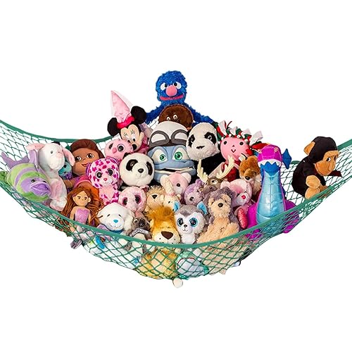 Lilly's Love Stuffed Animal Hammock | Corner Hanging Organizer, Stuffed Animal Storage | Easy to Hang Plushie Net w/Included Anchors & Hooks | Room & Bedroom Decor (Green) - Standard - Green
