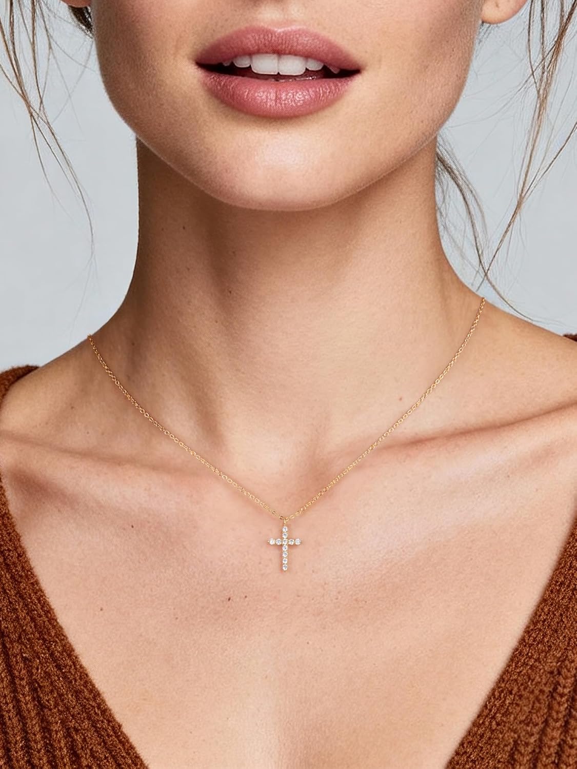 Norbu S925 Cubic Zirconia Cross Necklace for Women, 18K Gold Plated Womens Cross Necklaces Adjustable Chain, Sterling Silver Cross Pendant Dainty Christian Jewelry Catholic Religious Gift for Her - Image 3