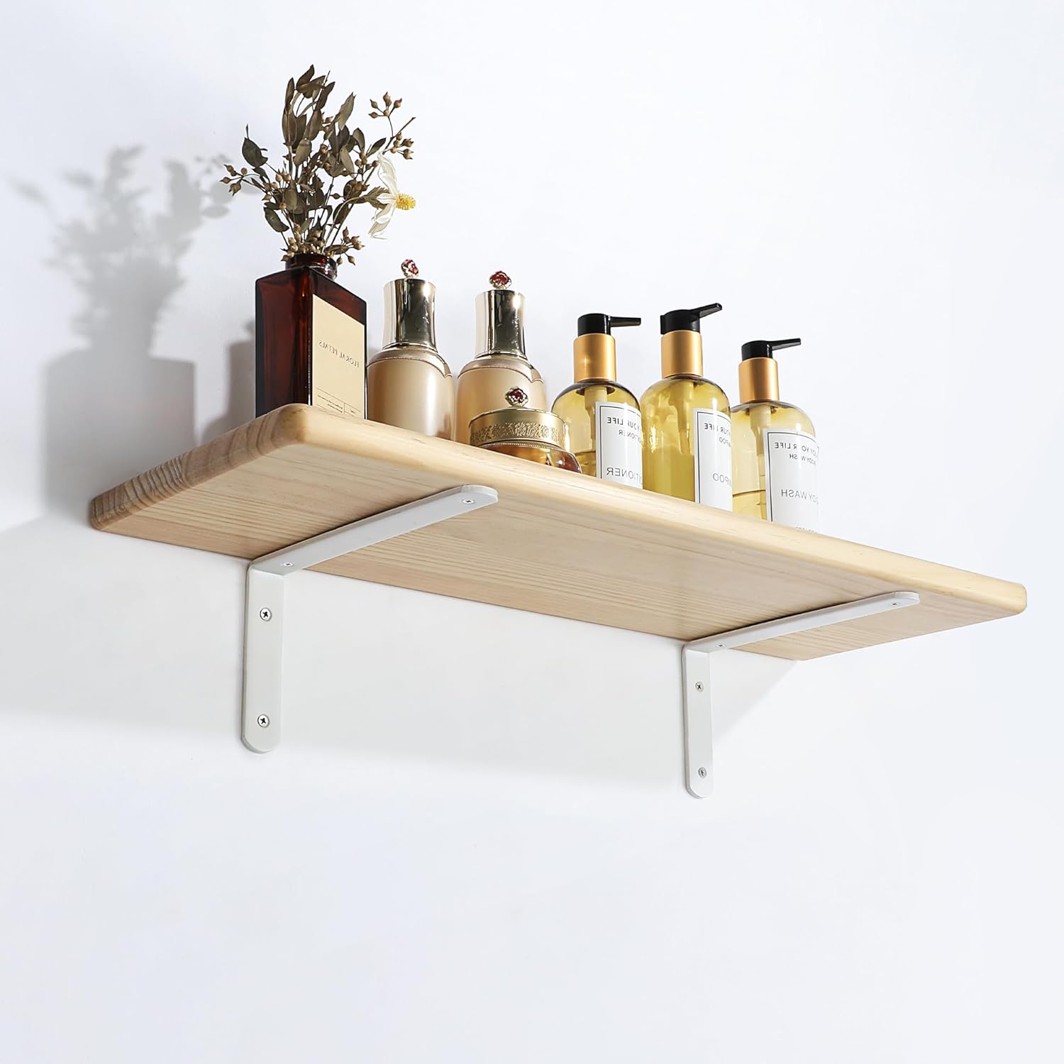 Mooche 4Pack Floating Shelf Brackets, Heavy Duty Metal L Brackets Wall Mounted Corner Brace Angle Bracket for Wood Shelves, with Screw Included (White, 12*6.48 Inch)