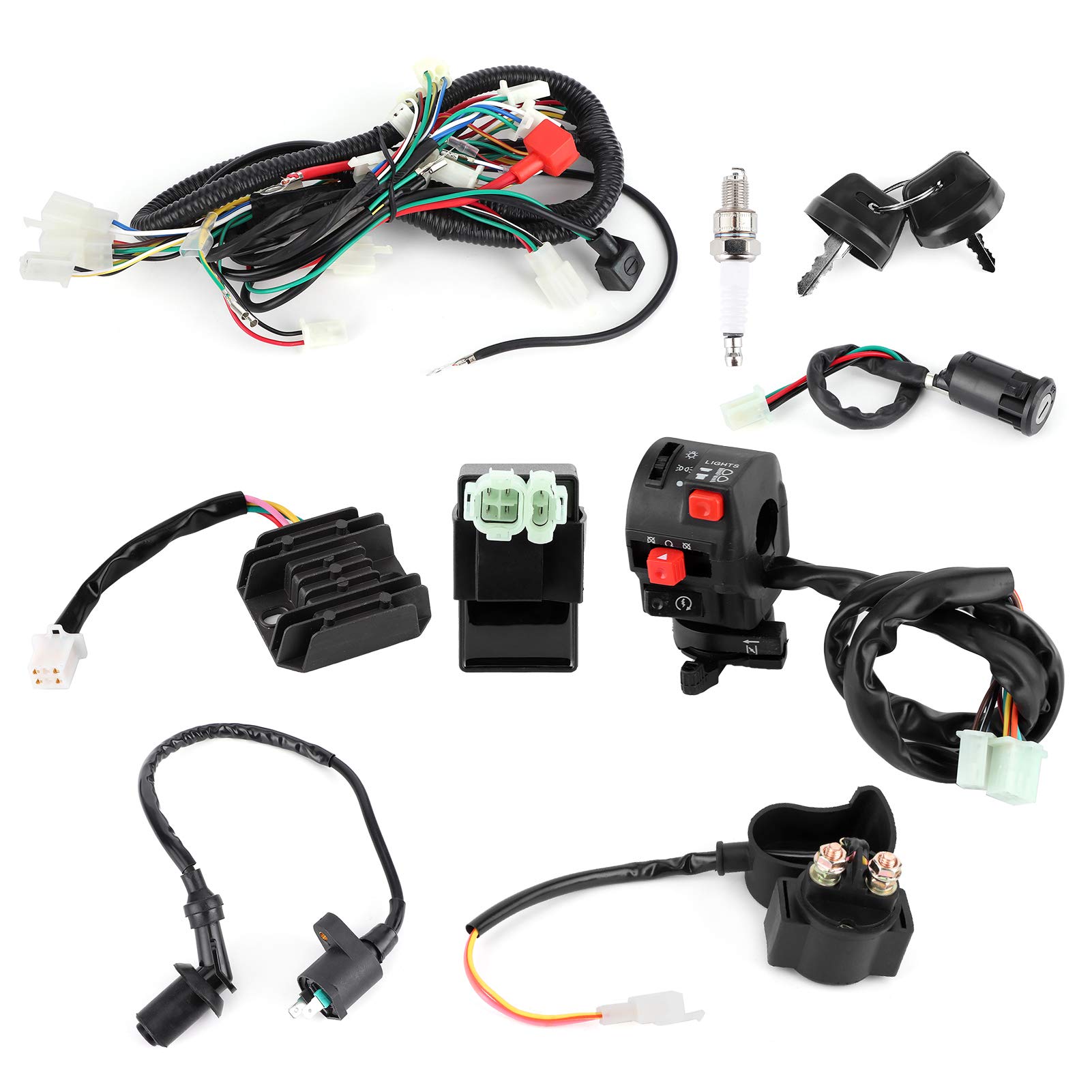 GOOFIT 50cc 125cc Full Electrics Câblage Redresseur De Bobine CDI ATV Solénoïde Bougie D'allumage Remplacement Pour Moto ATV UTV Quad Pit Dirt Bike Go Kart