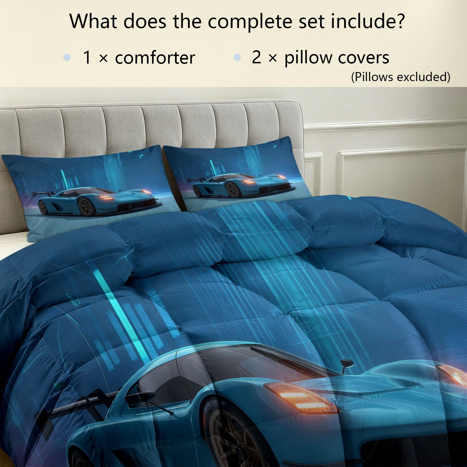 Générique Dynamiczna prędkość kołdra temperowana 140 x 200 cm dla dzieci łóżko jednoosobowe, wszystkie pory roku Ciepła kołdra antyalergiczna, supercar 3D wyścigi samochodowe koc zmywalny bez pokrowca