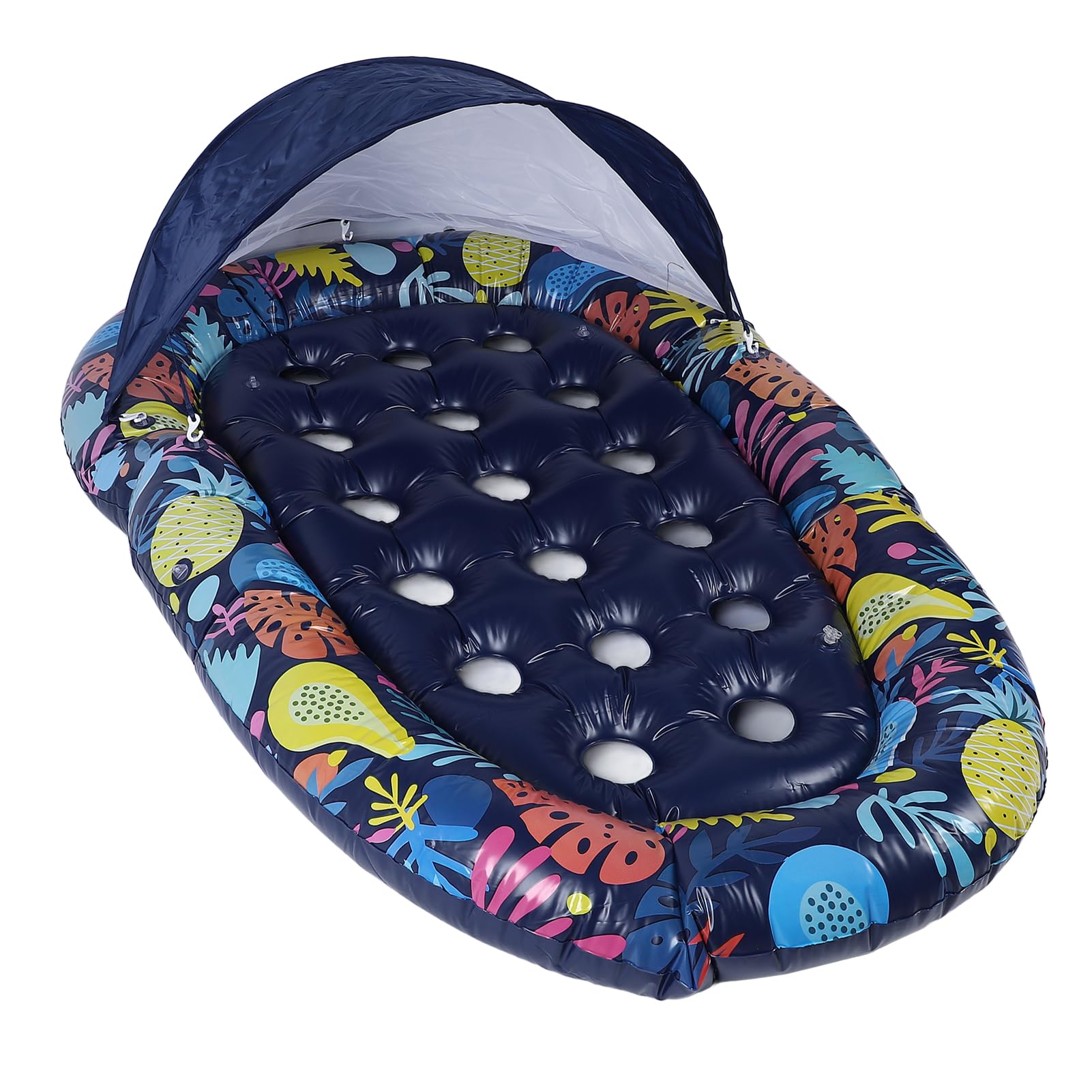 Tumbona Flotante para Piscina 3 en 1 con toldo Desmontable y portavasos Flotador Inflable Grande para Piscina para Adultos Fiesta en el Lago en la Playa Material de PVC 72,83 x