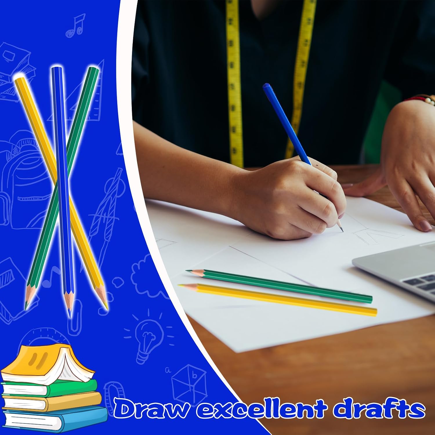36 PCS Yellow Blue Green Colored Pencils, Pre-sharpened Professional Wooden Art Pencils Set for Artists Painting | Premium Drawing Sketching Supplies (Yellow Blue Green) image 3