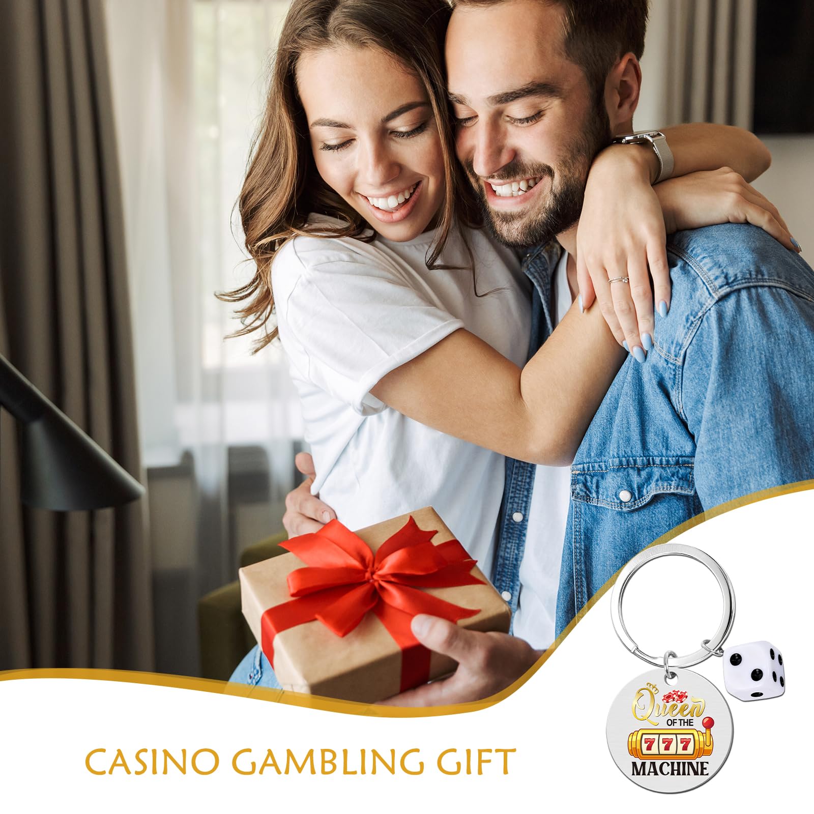 Casino Gambling Gift Keychain - Casino Lovers Gifts, Lucky Queen of the Slot Machine Keychain for Women Gamblers Games Player Grandma Mom Friends Coworker Christmas Retirement Present