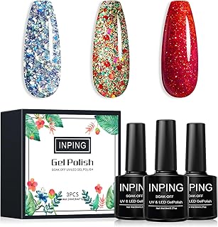 INPING Esmalte Semipermanente Navideño, 3 Color rojo verde azul brillante de Esmaltes de Uñas Gel UV Kit, Semipermanentes de Uña UV para Mujeres Navidad halloween, 8 ML