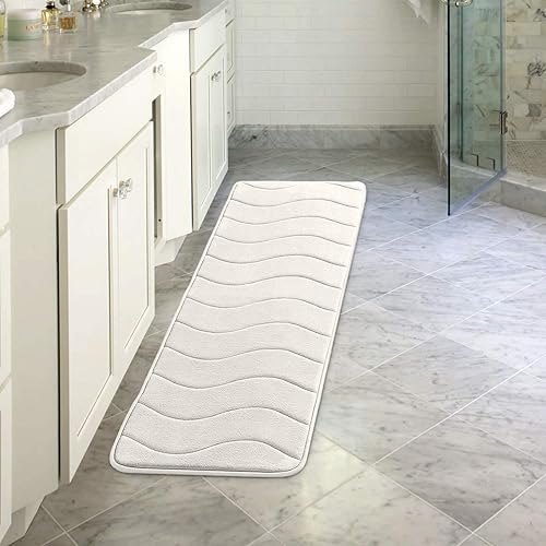 Vista 177 de Flamingo P Tapete de baño de espuma viscoelástica, extra largo, antideslizante, absorbente de agua, grueso, suave, lavable, 47 x 17 pulgadas