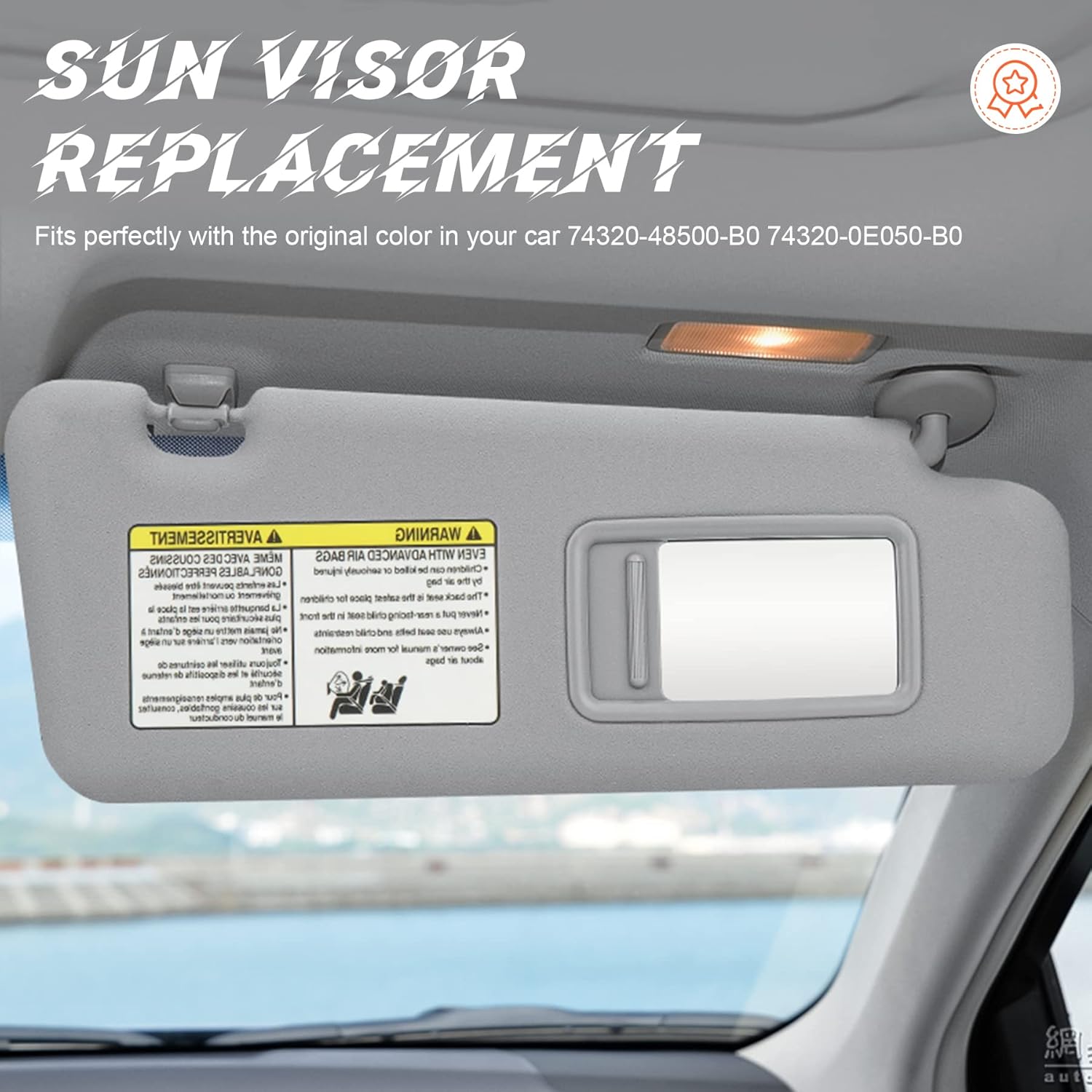Gray Driver Left + Passenger Right Side Sun Visor Replacement Compatible with 2008 2009 2010 2012 2013 Toyota Highlander Replace 74320-48500-B0 74320-0E050-B0