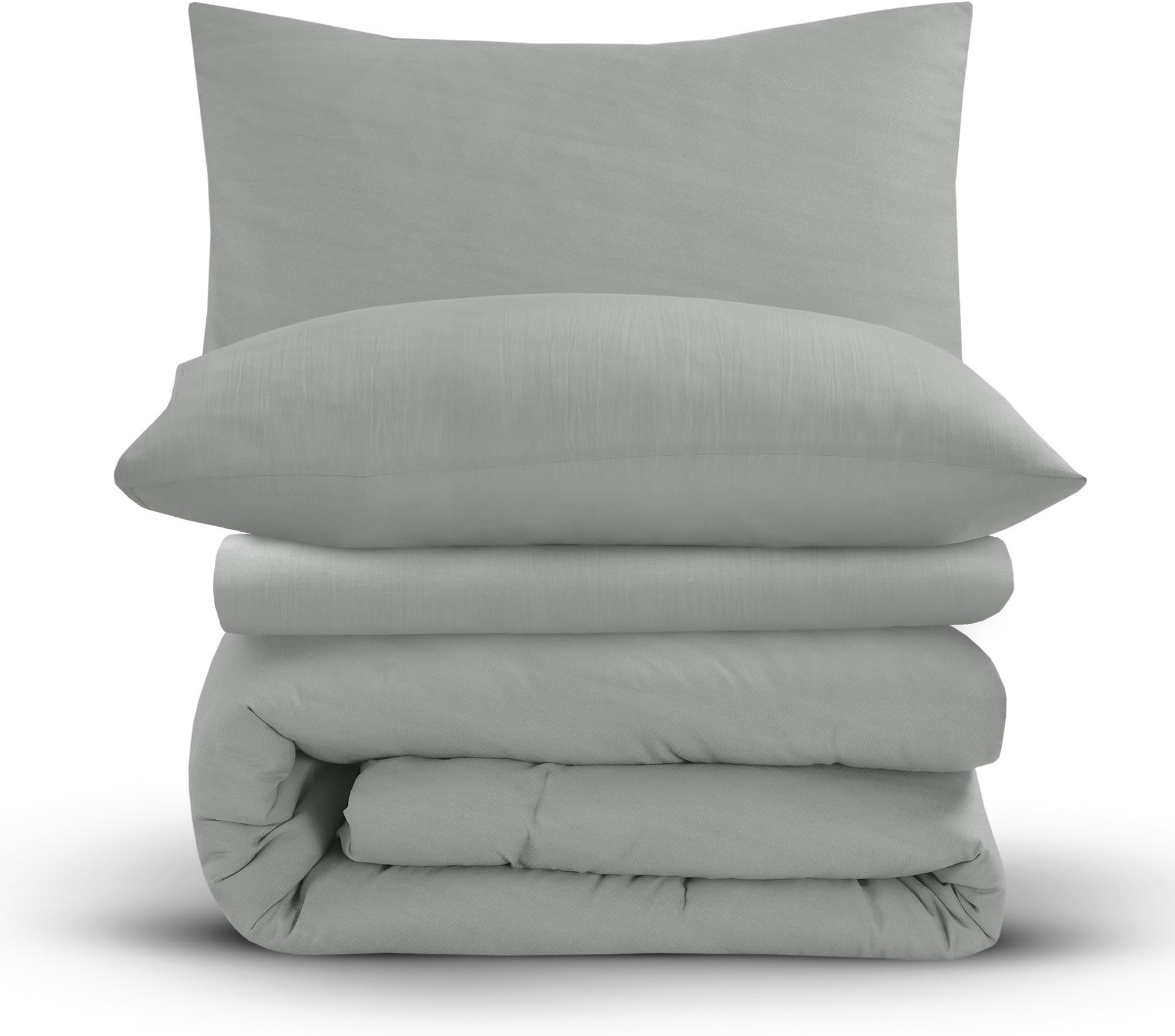 VelossoWashed Linen Plain Dye Duvet Cover and Fitted Sheet Complete Bedding Set Soft Microfibre Polyester Bedding Quilt Cover Set, pillowcase and matching Fitted Sheet (Charcoal Grey, Single)