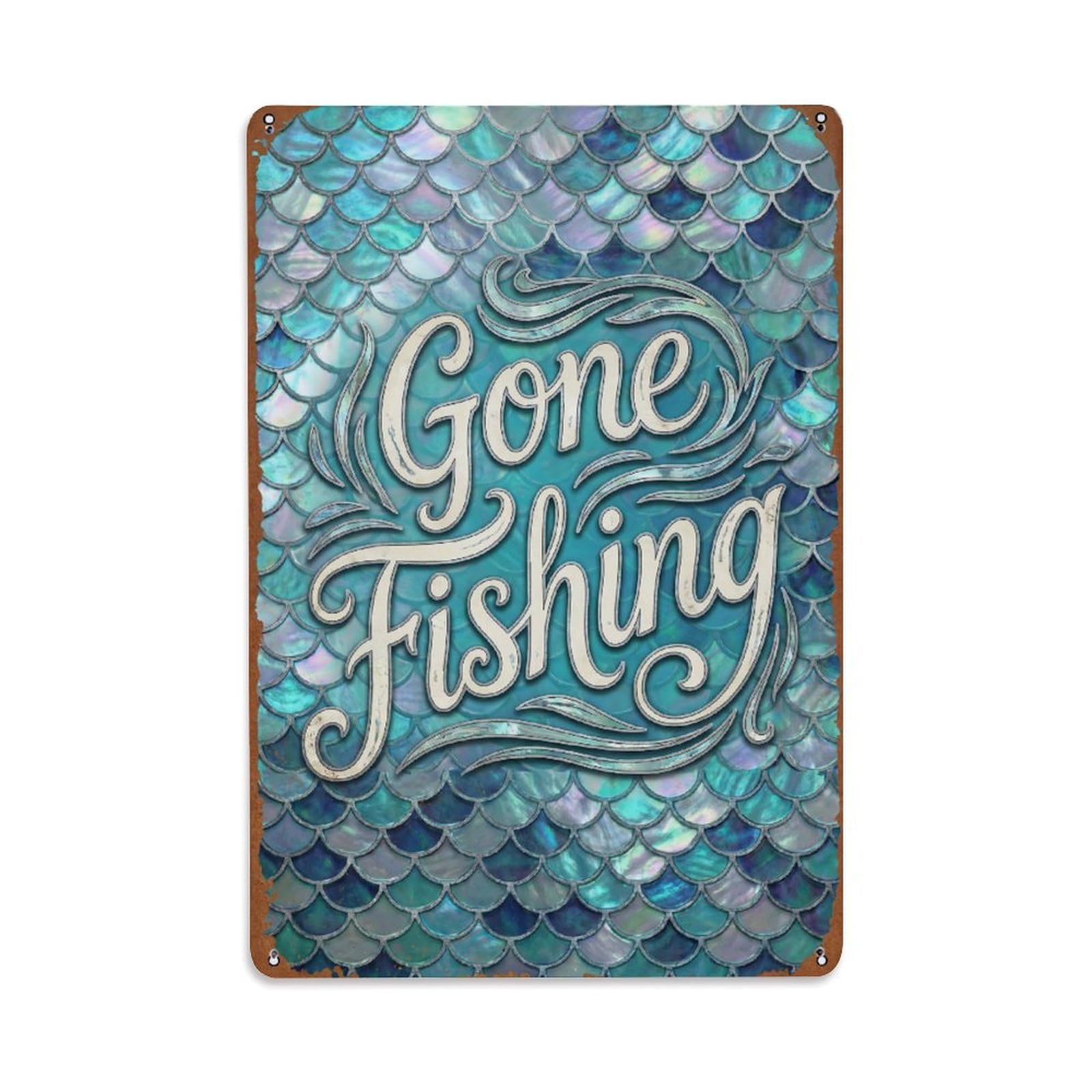 Gone Fishing Fishing Boat Vintage Metal Tin Sign Plaque Wall Decor for Cafe, Club, Garden Metal Poster 8x12Inch