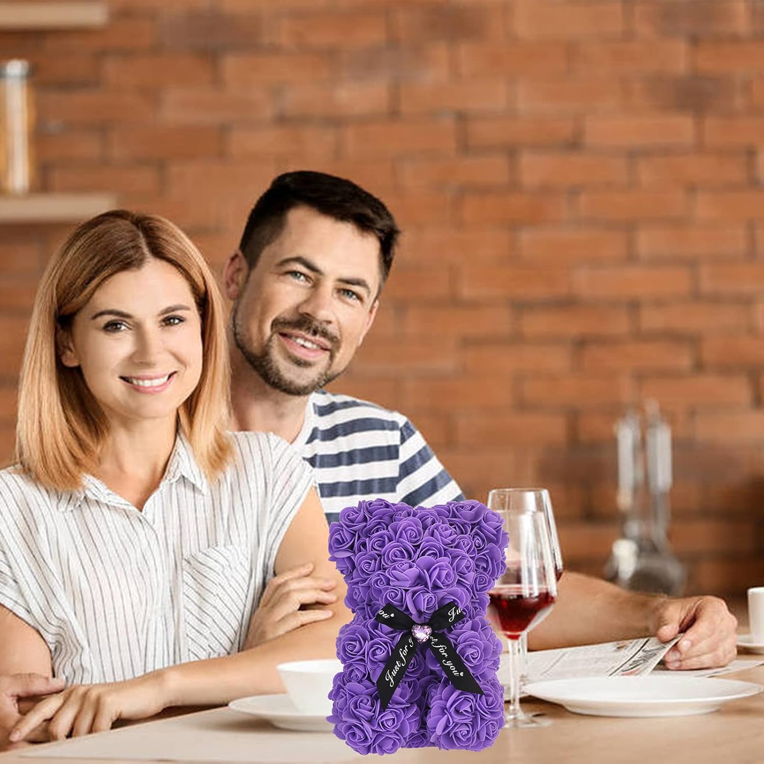 Lgv Flower Rose Bear,Romantic Gift for Valentine's Mother's Day, Christmas, Birthday,Girl Friend Her Mom Female Wife with Artificial Heart-Shaped Diamonds Purple - Image 7