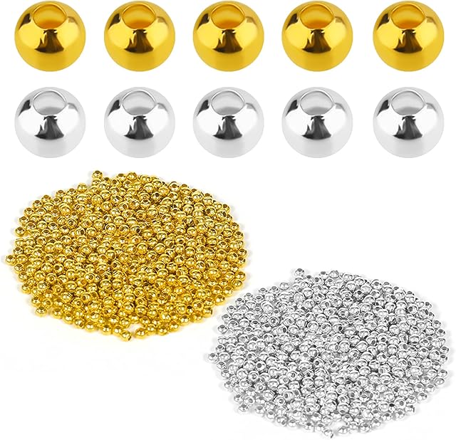 SAVITA 1400pcs 4mm Smooth Loose Ball Metal Round Spacer Beads Metallic Plated Round Beads for Jewelry Bracelets Necklace Making DIY Crafts Decoration (Gold&Silver)