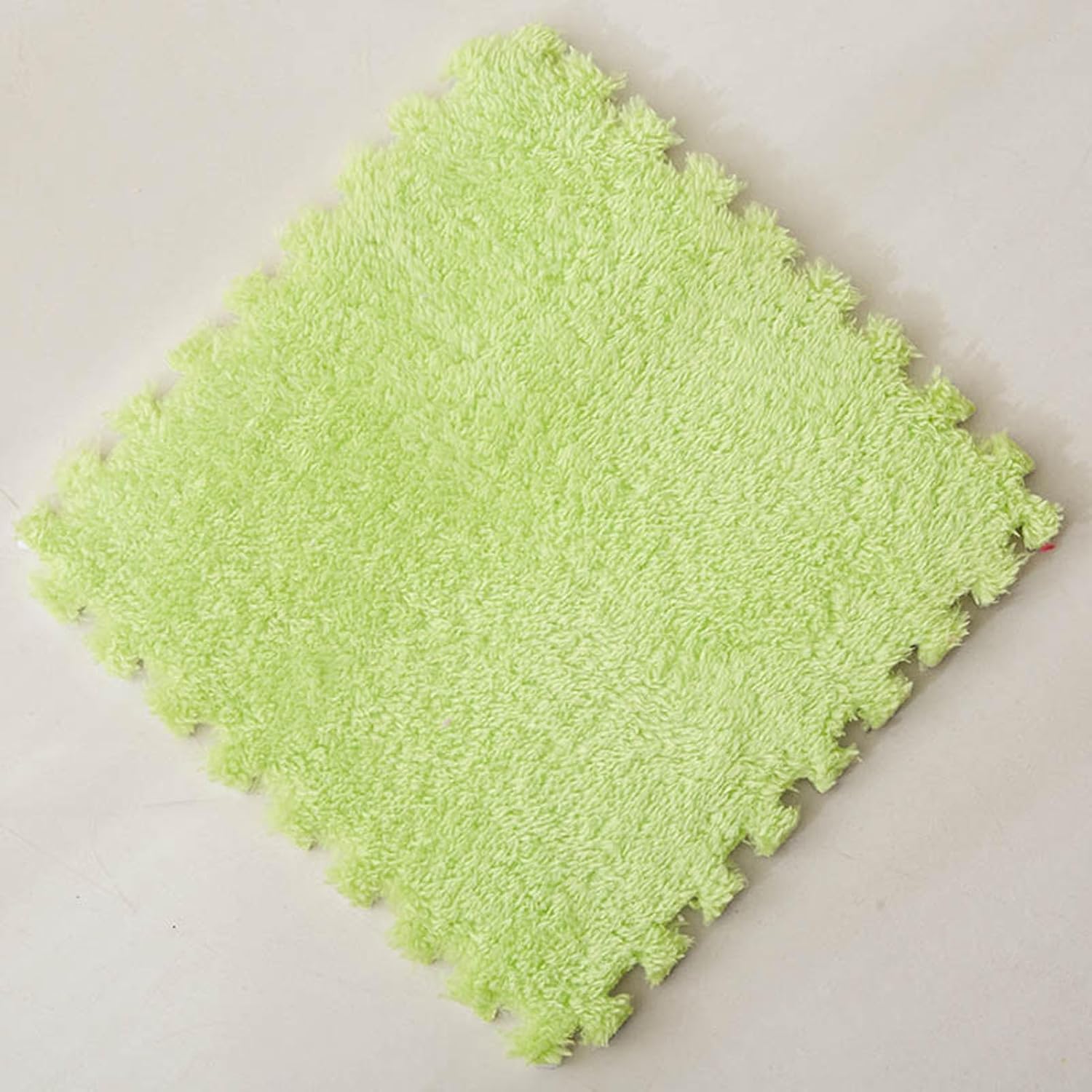 Plush Interlocking Carpet Tiles 80pcs Plush Foam Carpet Square Floor Mat, Non-Slip, Cutting and Patchwork, Home Decoration, Easy to Clean(Fruit Green)