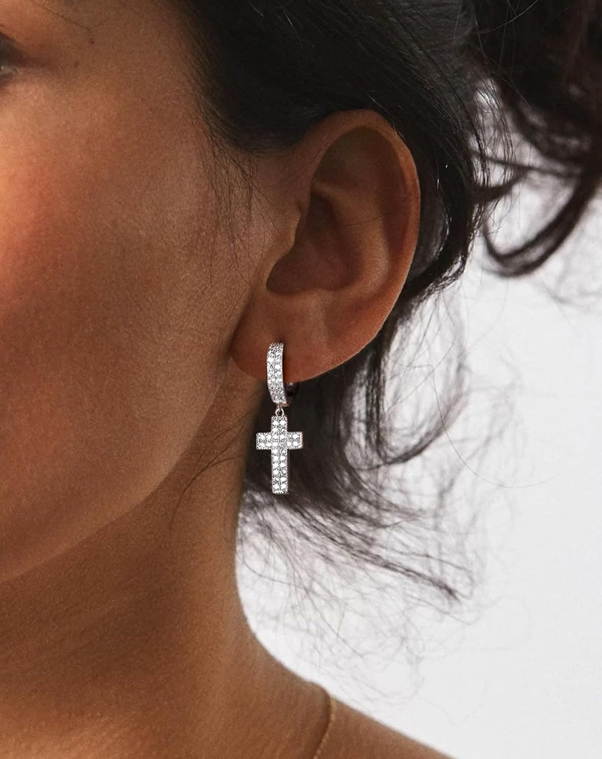 Iced Out Hoop Earrings Moissanite Earrings Mens Women Lab Diamond Small Huggies Cross Dangle Cartilage S925 18K Gold Plated Hypoallergenic Hip Hop Earring with VVS1 GRA Certified 15MM - Image 4