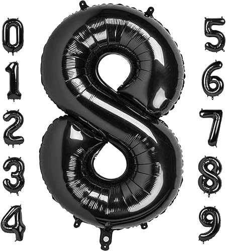Vista 18 de Globos de números 0 de 40 pulgadas, globos negros de números para números 10, 20, 30, 40, 50, 60, 70, 80, 90, 100, globos de números 10, 20, 30, 40