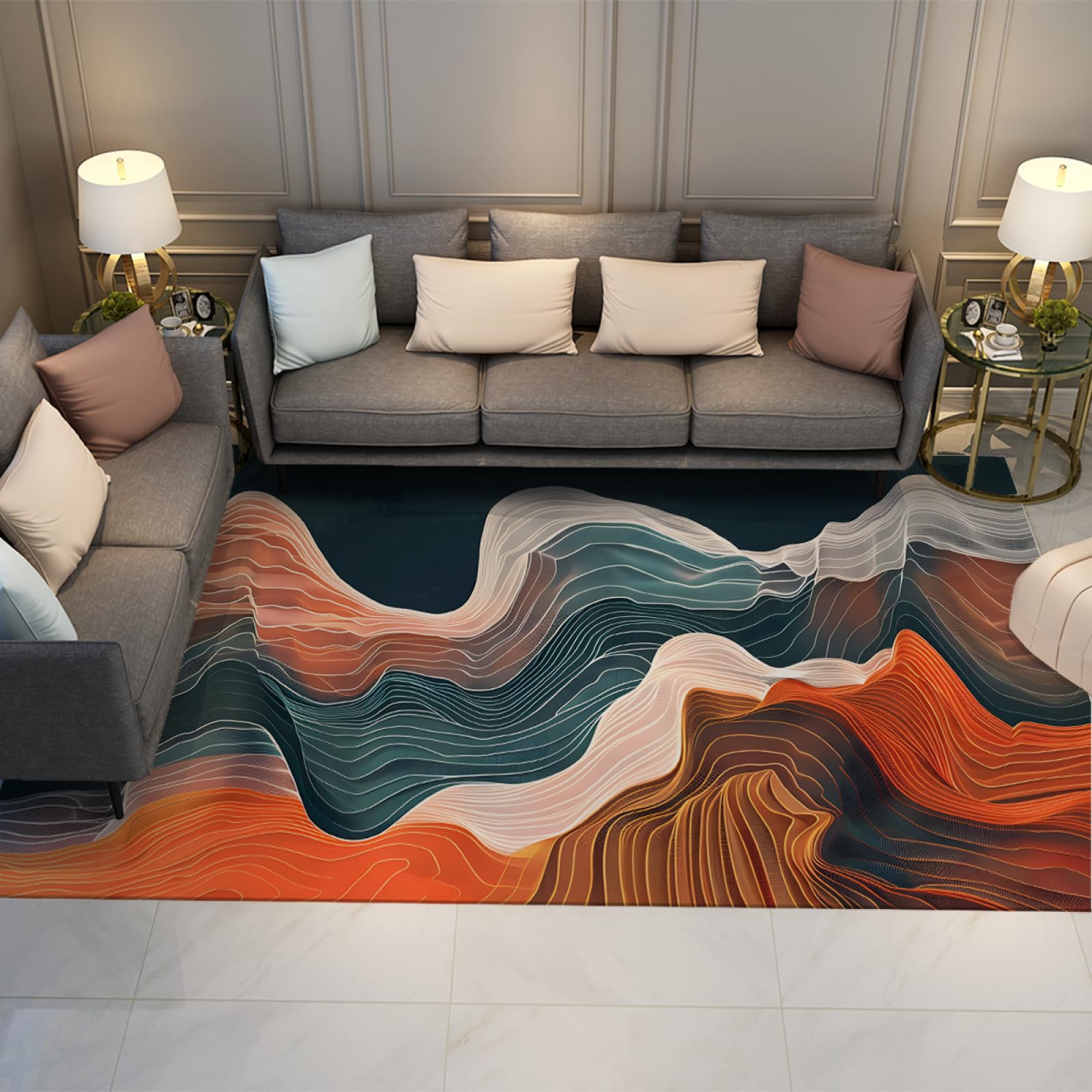 Tapis antidérapant de style nordique à lignes abstraites 80x150cm