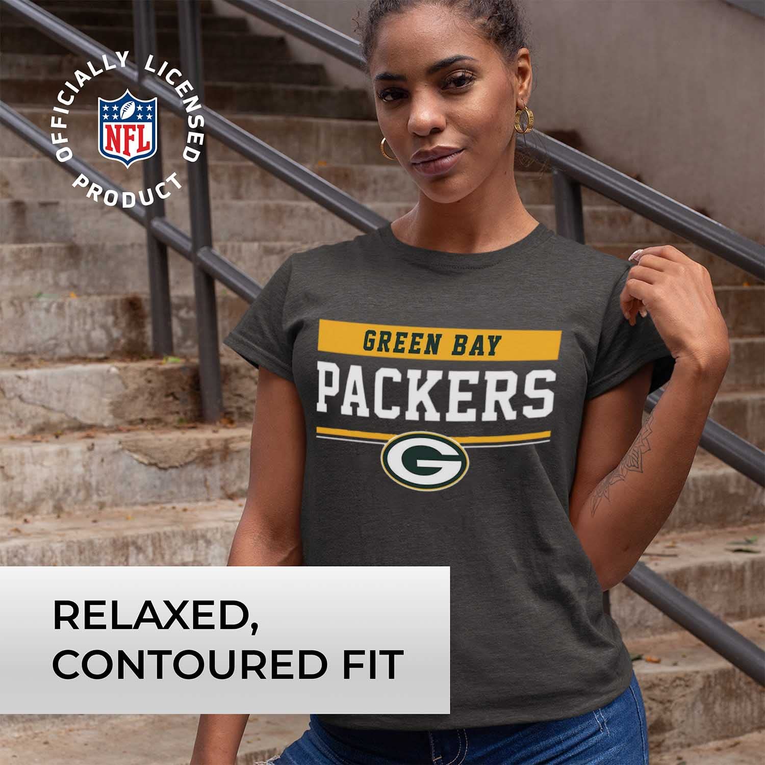 Team Fan Apparel NFL Women's Team Block Charcoal Tagless T-Shirt - Cotton Blend - Rock Game Day with Perfect Comfort & Style (Green Bay Packers - Charcoal, XX-Large)