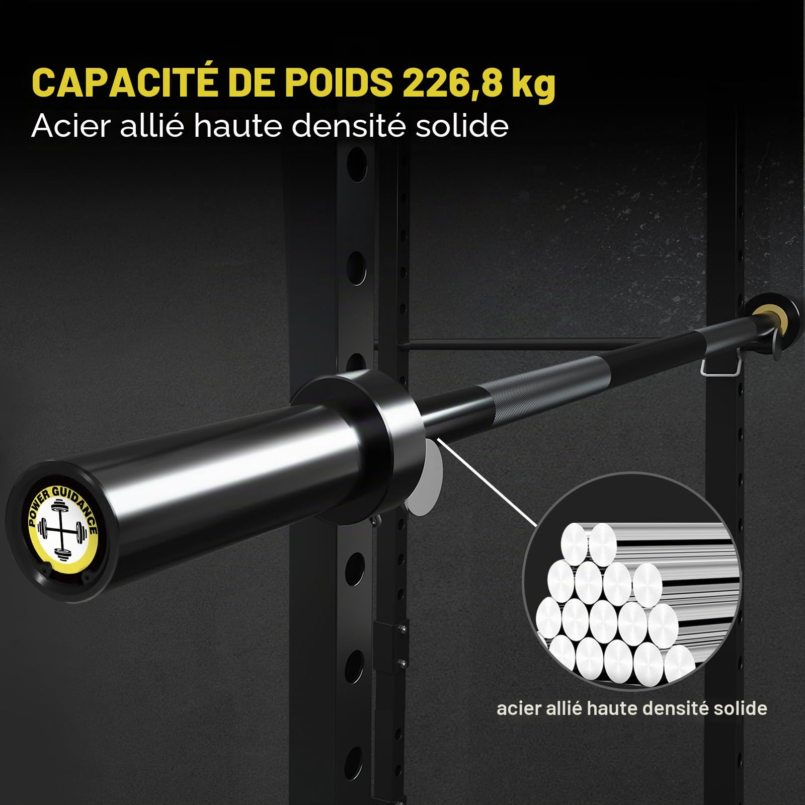POWER GUIDANCE Barre d'haltère olympique chromée pour levage, poussées de hanches, barres d'entraînement de force universelles
