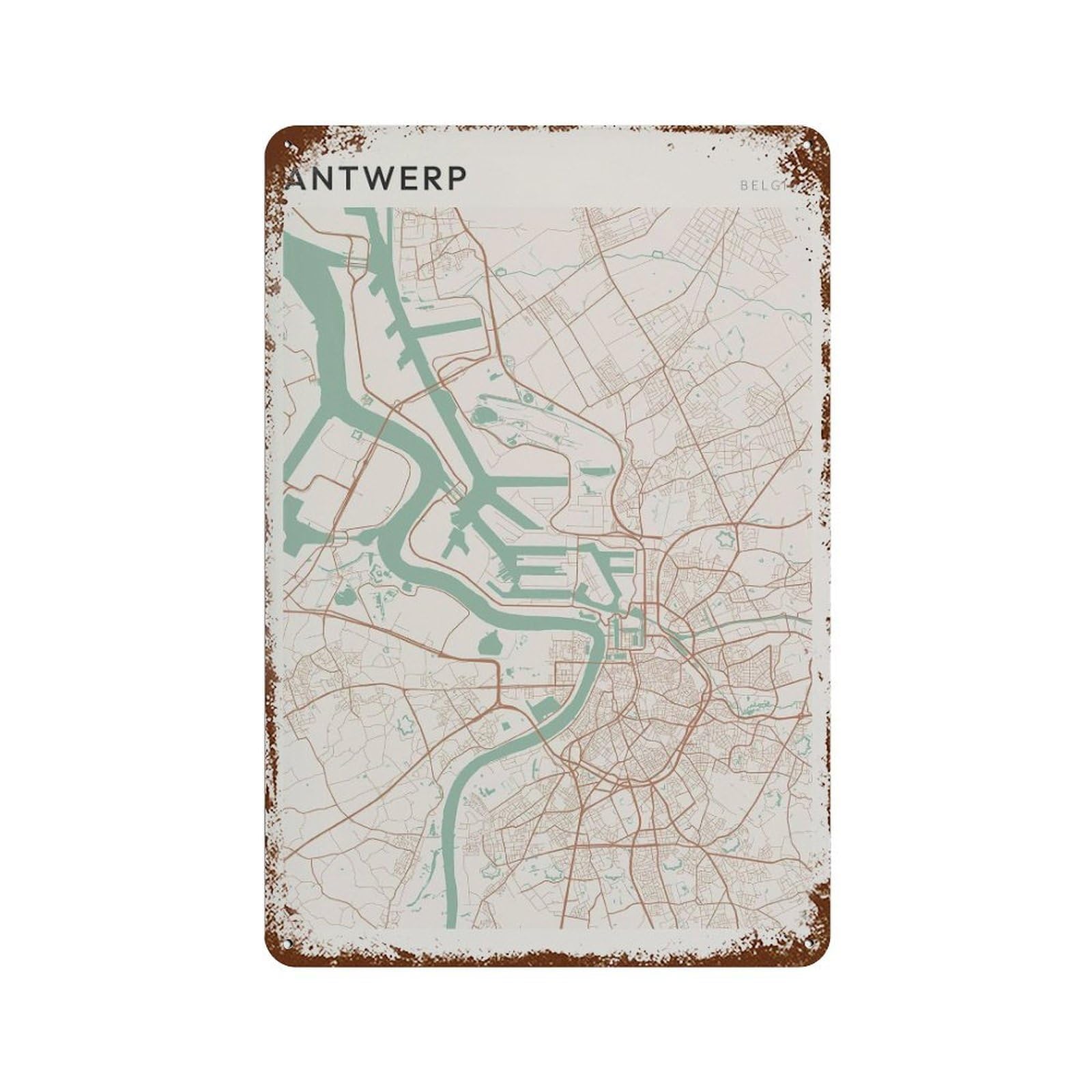 xiaoxiaoshen Antwerp Map Belgium Travel Gift Farmhouse Decor (2) Wall Decor Art Metal Tin Poster Modern Home Decor Art Home Bar Shop Decorations Vintage Sign 30x20cm