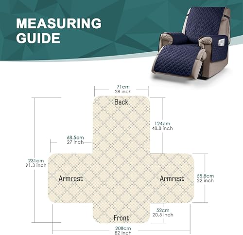 Miniatura 2 de Ruaozz Funda para silla reclinable 100% impermeable, antideslizante, de gran tamaño, para silla reclinable grande, lavable, con correas elásticas