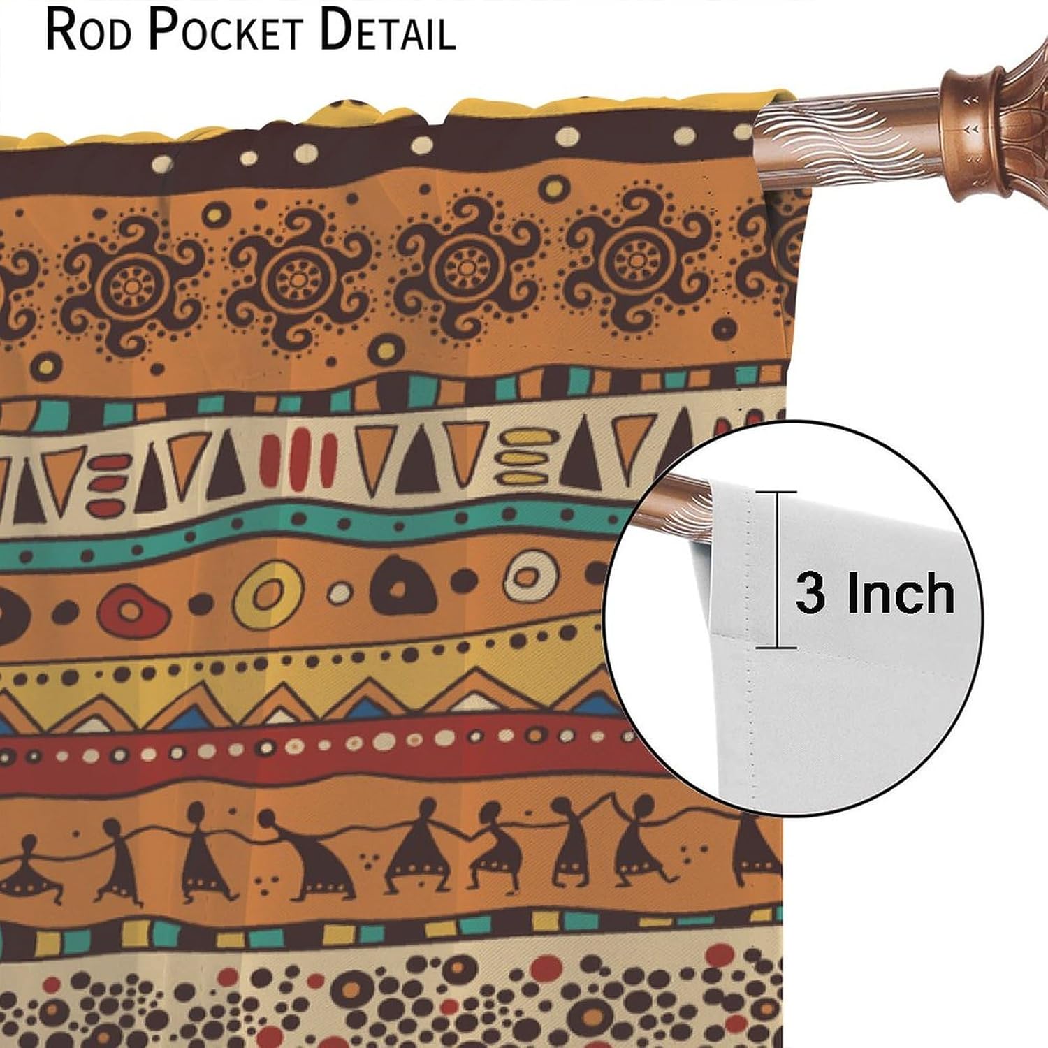 African Blackout Curtains Colorful Traditional Ethnic Vintage Pattern Rod Pocket Window Drape for Living Room Bedroom Bathroom 55x63in