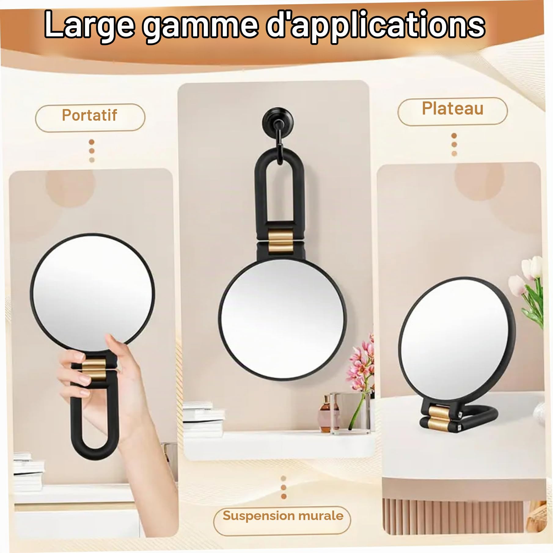 Miroir de Maquillage grossissant 50X, Miroir portatif/Mural Double Face avec poignée réglable à 360 ° pour Les Soins de la Peau et la beauté