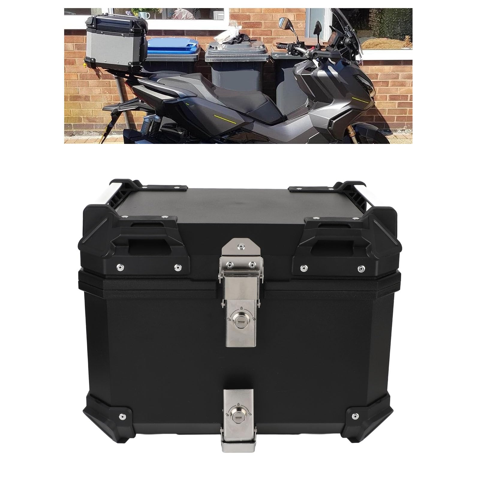 Ejoyous Kufer Górny z Tyłu Motocykla 45L ABS Skrzynia na Bagażnik Motocykla z płytką Szybkiego Uwalniania Wodoodporny, Zamykany Schowek 42 X 33 X 33 Cm dla Osób Dojeżdżających do Pracy w Trasie