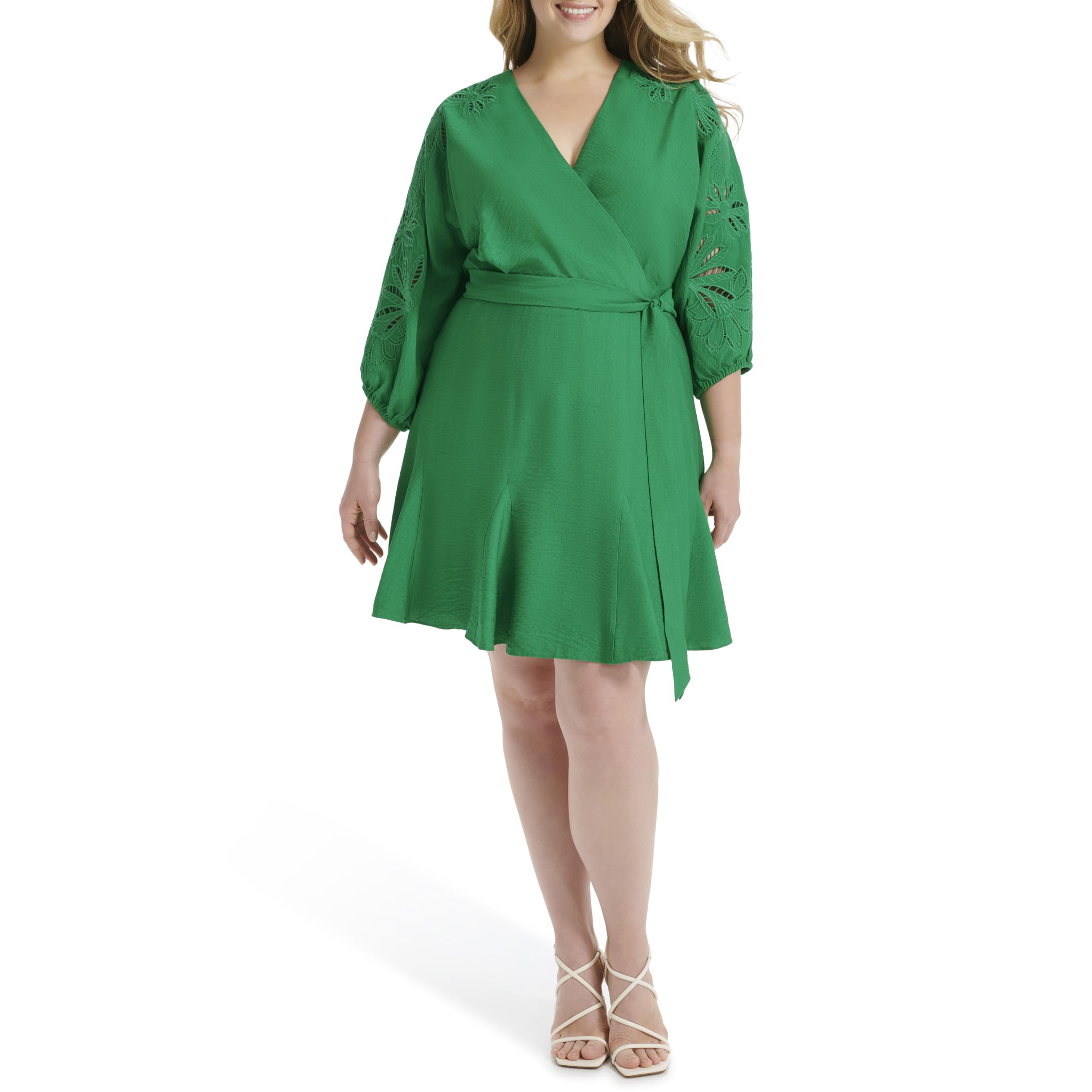 Robe mini col surplis DKNY chic avec manches longues ballons