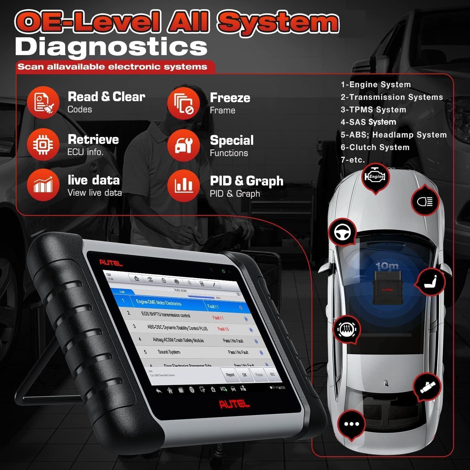 Autel MaxiCOM MK808BT Pro, 2026 3K+ Bidireccional, 2.0 Inalámbrico de MK808 MK808S MK900, 4G+64G 2.4G & 5G WiFi, 28+ Reinicios, OBD2 Diagnosis Coche Sistema Todo, Codificación Inyectores, Apoyo BT506