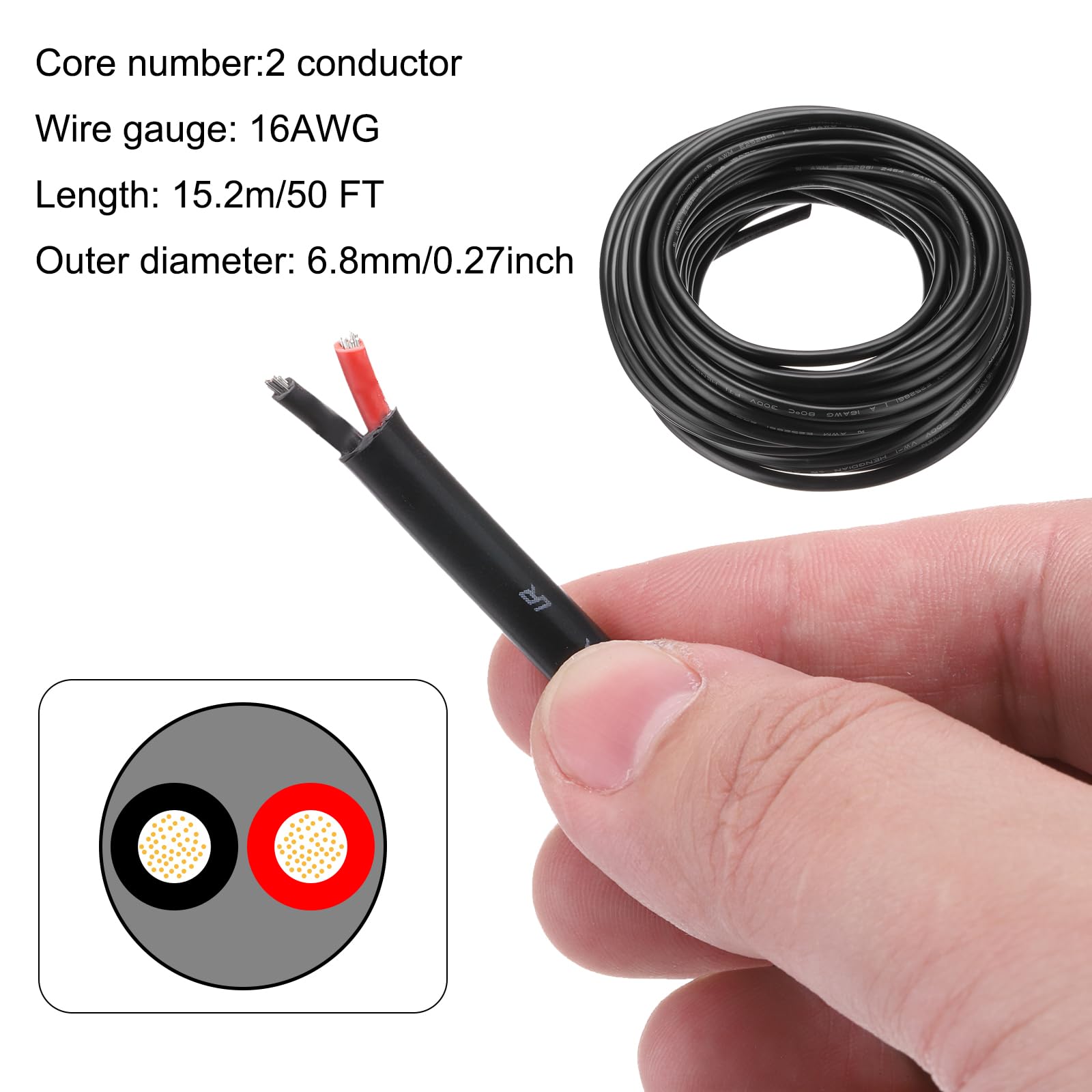 DMiotech 16AWG 16/2 2 Core CNC Wire (50 FT) UL2464 Tinned Copper Core 16 Gauge Cable Speaker Wire Electrical Wire Extension Cord for CNC Router Machine,Electrical Appliance - Image 2