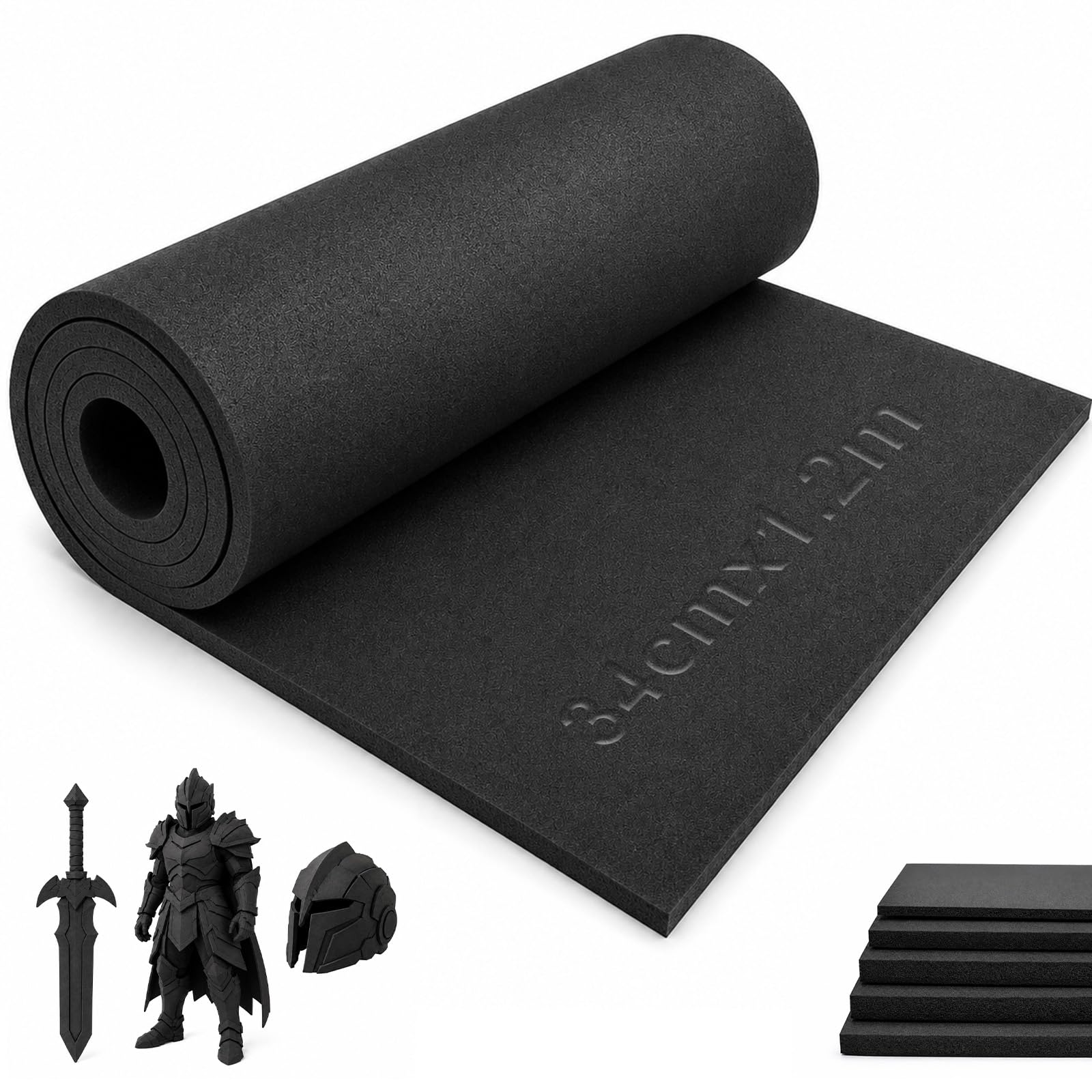 Ruytx Black EVA Foam Roll 5mm x 34cm x 120cm High Density Craft Thin Foam Sheets for Cosplay Costume, Crafts, DIY Costume Armor, Foam Padding, and Modeling